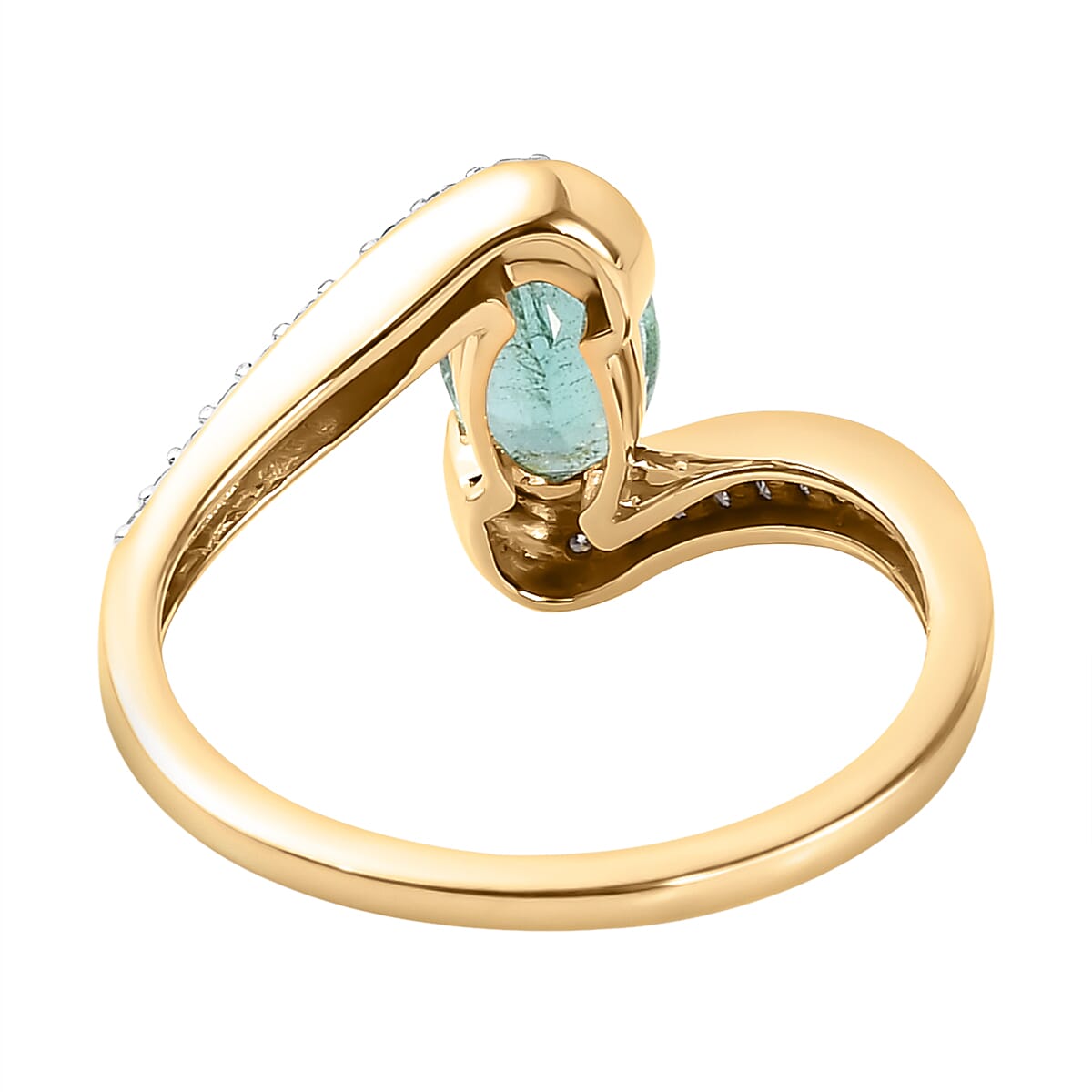 9K Yellow Gold Kagem Zambian Emerald and Diamond Bypass Ring 1.00 Ct.