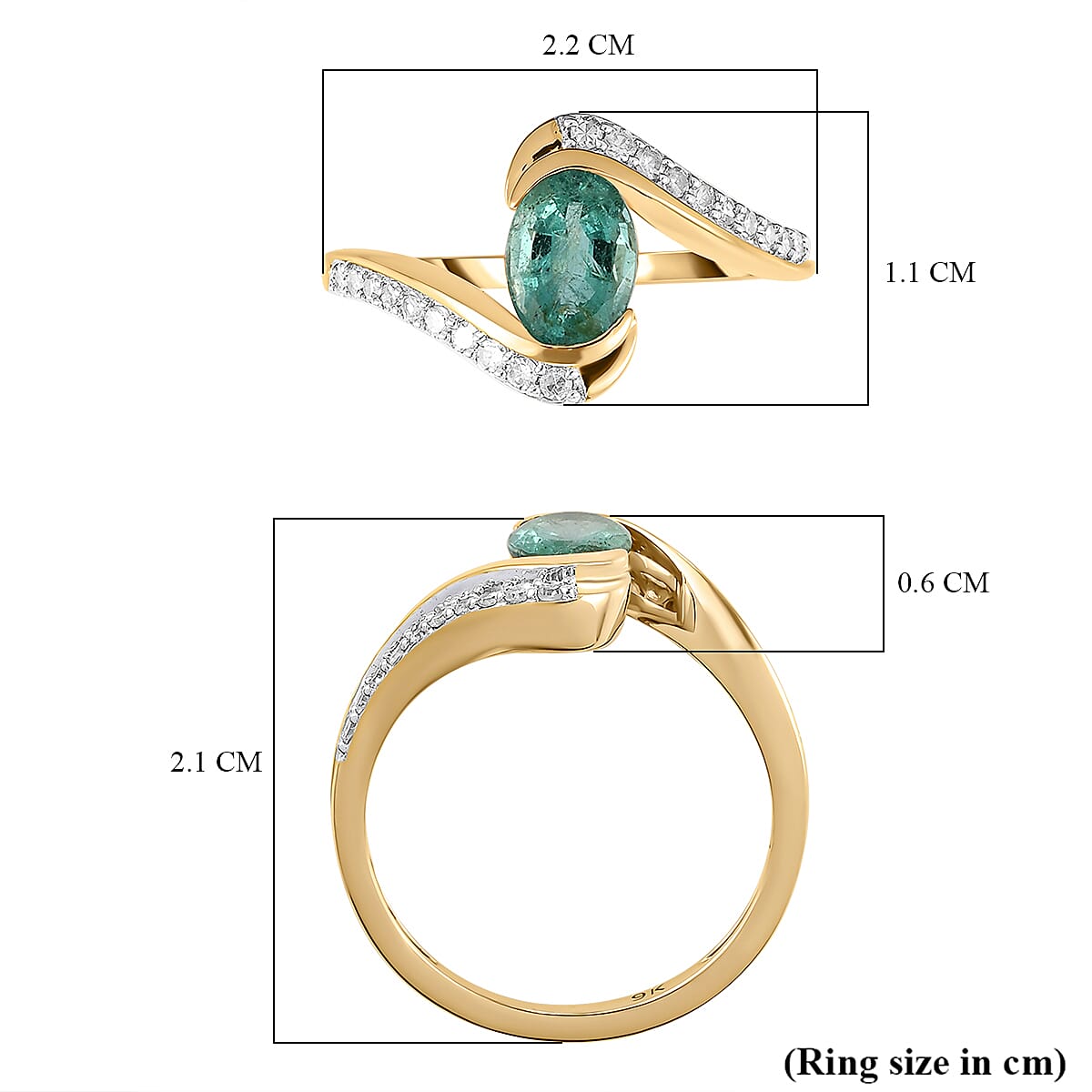 9K Yellow Gold Kagem Zambian Emerald and Diamond Bypass Ring 1.00 Ct.