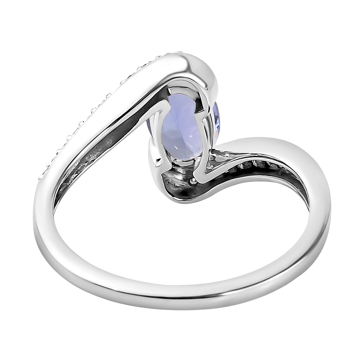 9K White Gold Tanzanite and Diamond Bypass Ring 1.06 Ct