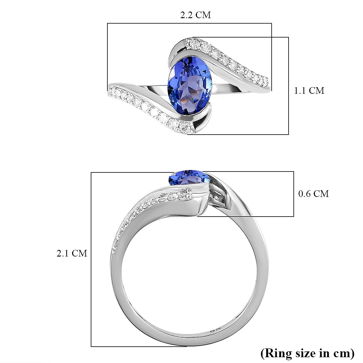 9K White Gold Tanzanite and Diamond Bypass Ring 1.06 Ct