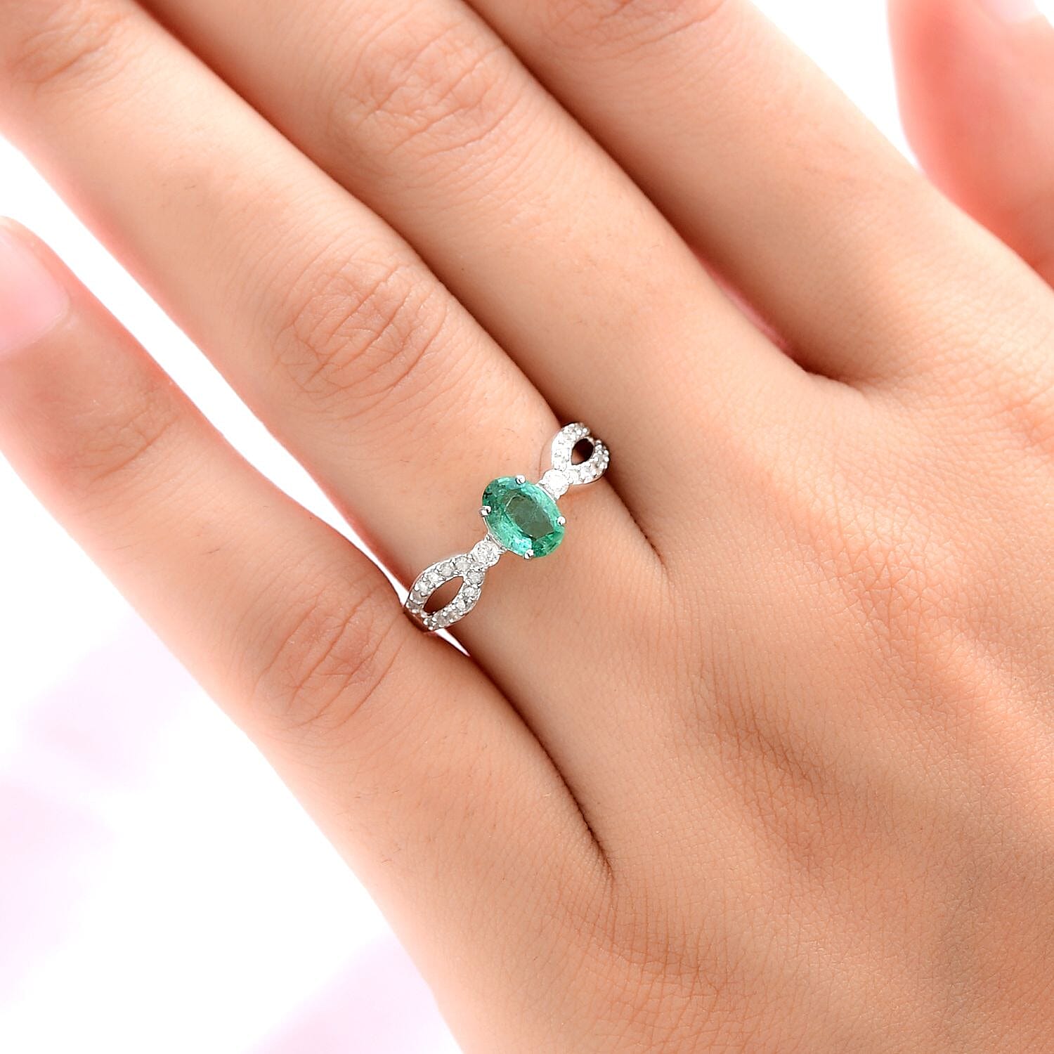 9K White Gold Kagem Zambian Emerald and Diamond Ring 1.01 Ct.