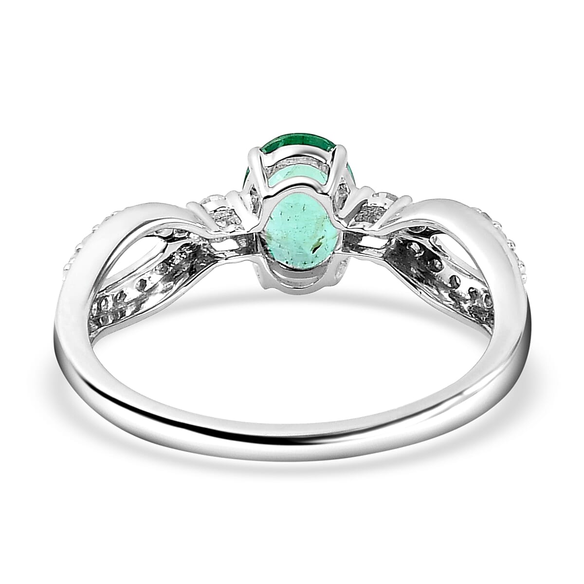 9K White Gold Kagem Zambian Emerald and Diamond Ring 1.01 Ct.