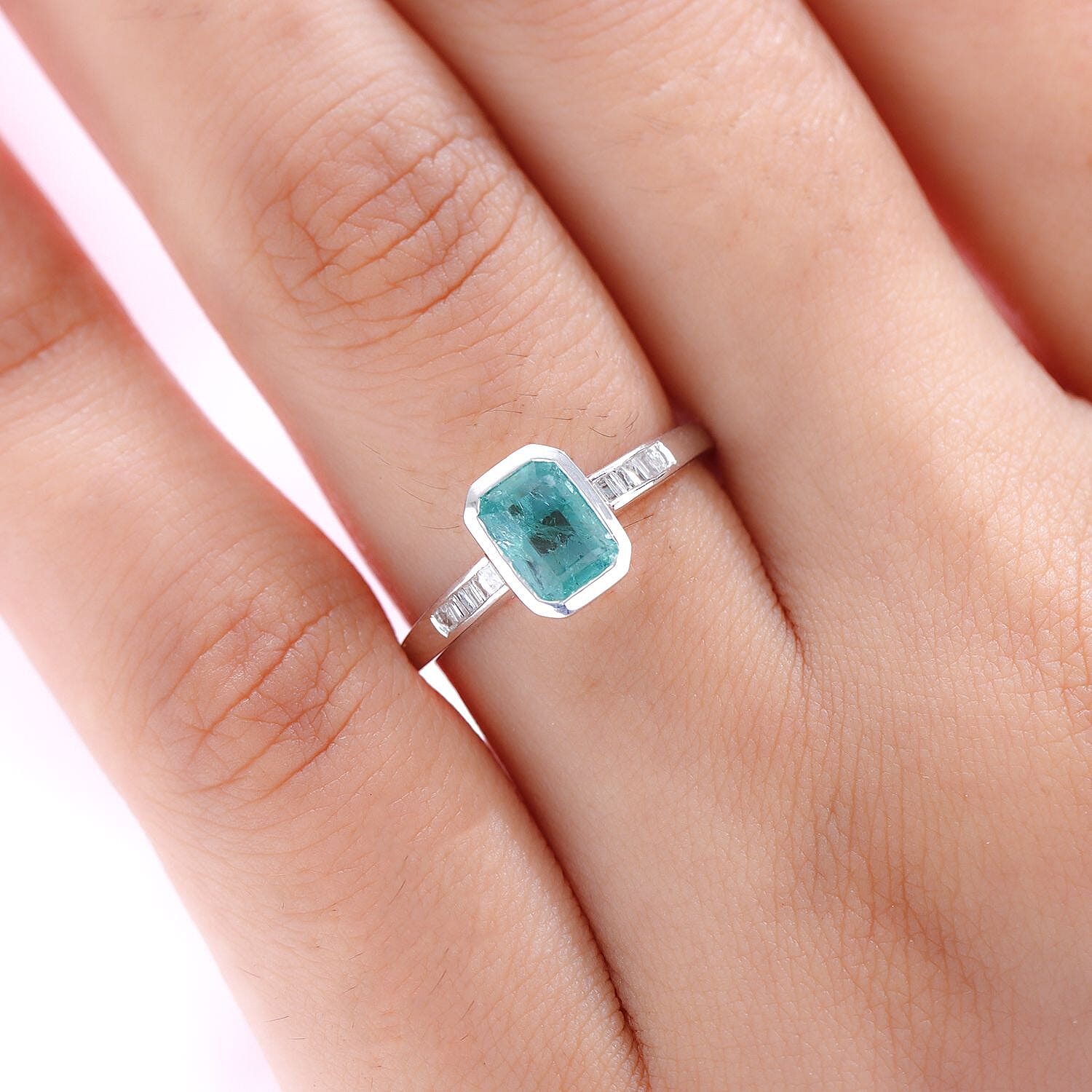 9K White Gold AA Kagem Zambian Emerald and Diamond Ring 1.08 Ct.