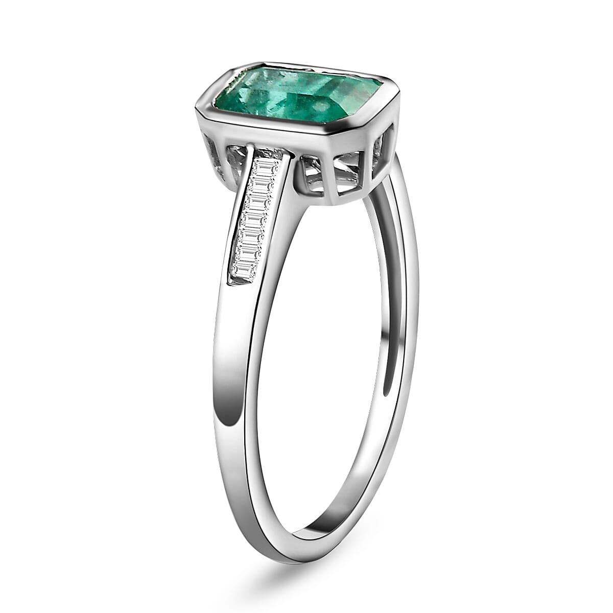 9K White Gold AA Kagem Zambian Emerald and Diamond Ring 1.08 Ct.