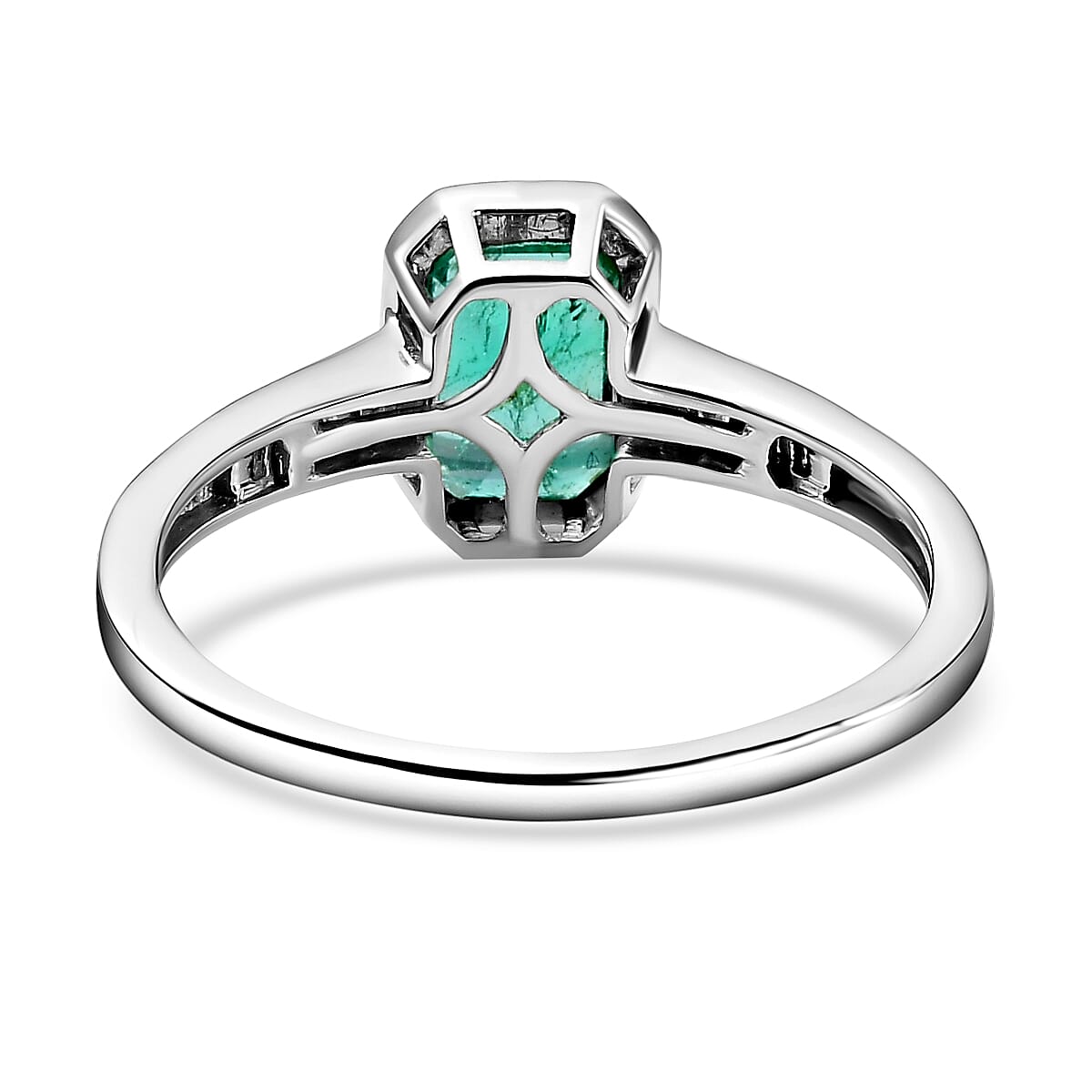 9K White Gold AA Kagem Zambian Emerald and Diamond Ring 1.08 Ct.