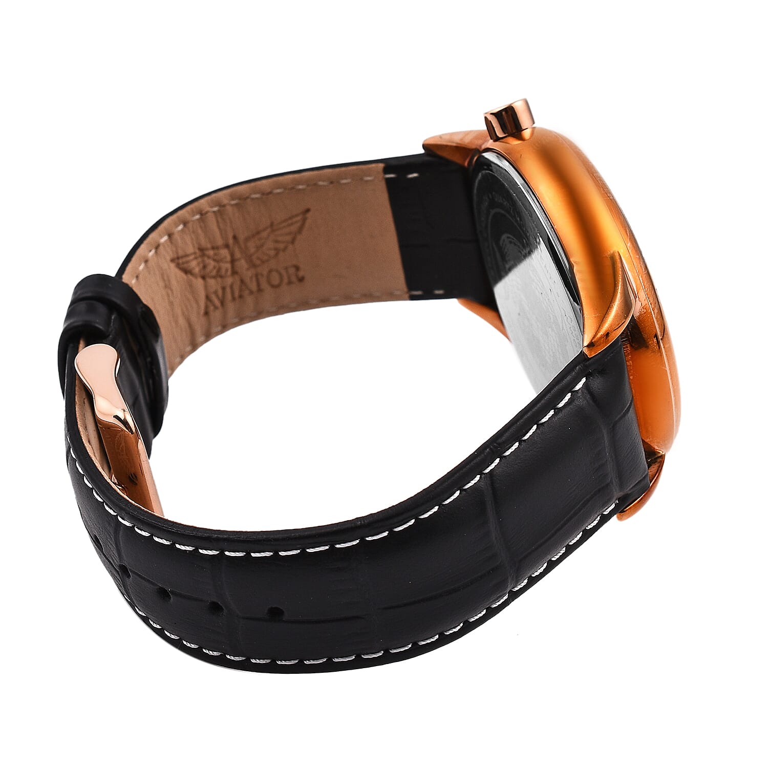 Closeout Deal - Aviator Mens Black Dial Watch with Black Leather Strap