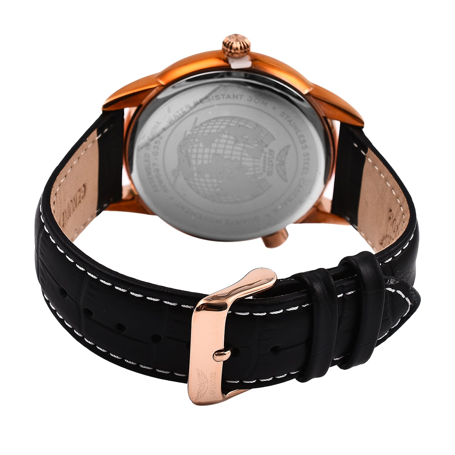 Closeout Deal - Aviator Mens Black Dial Watch with Black Leather Strap