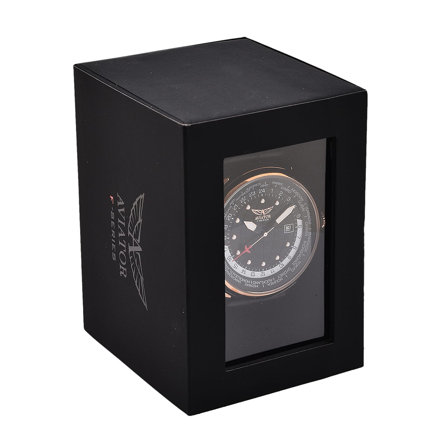 Closeout Deal - Aviator Mens Black Dial Watch with Black Leather Strap