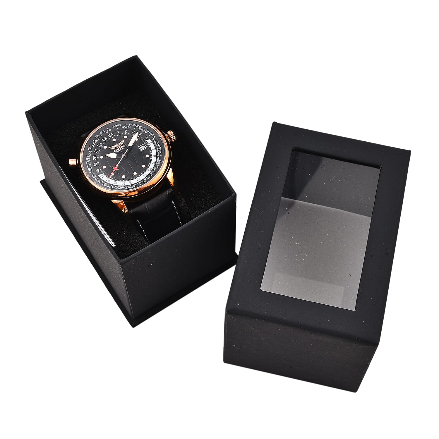 Closeout Deal - Aviator Mens Black Dial Watch with Black Leather Strap