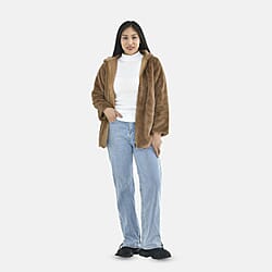 Tamsy Polyester Solid Coat - Brown