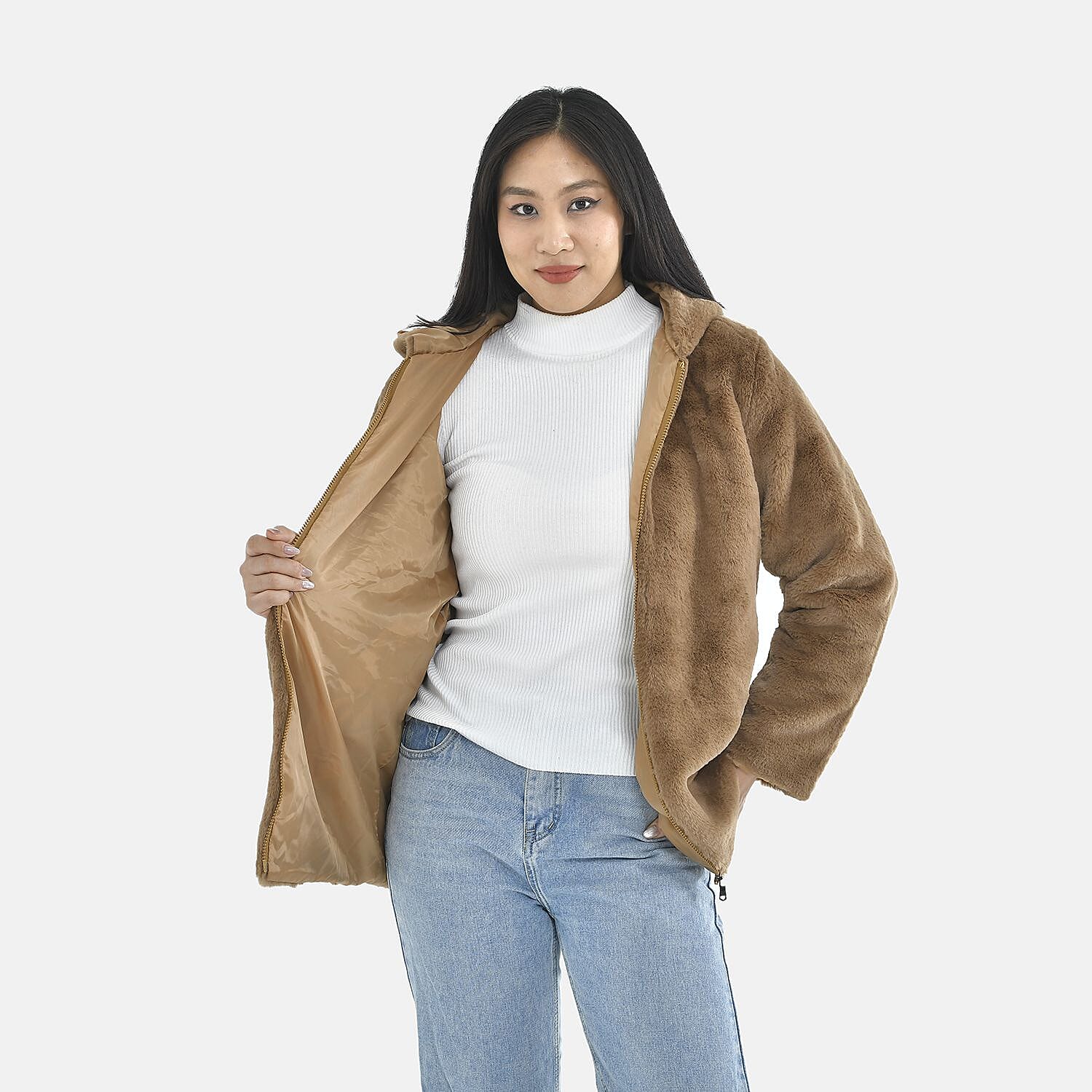 Tamsy Polyester Solid Coat - Brown