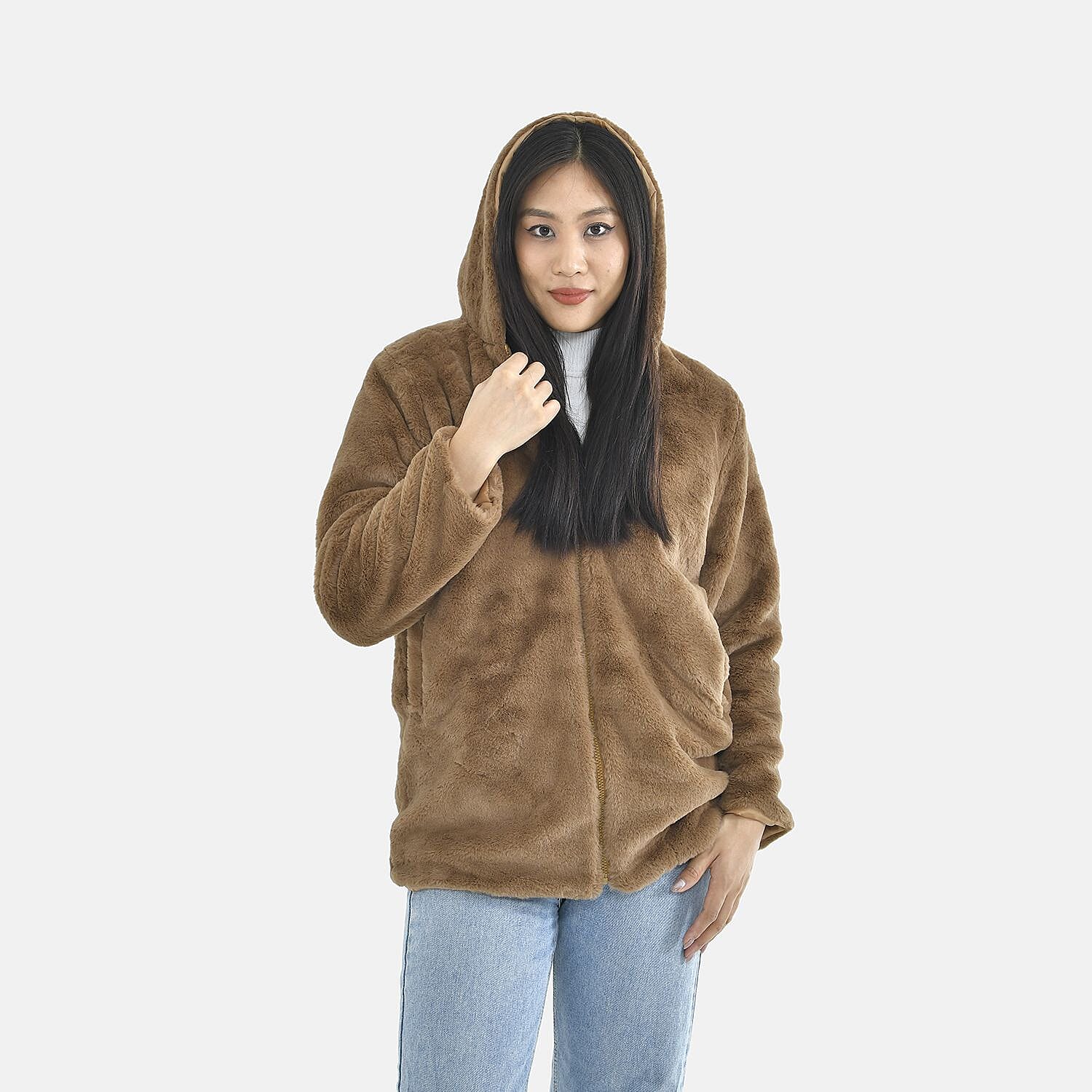 Tamsy Polyester Solid Coat - Brown