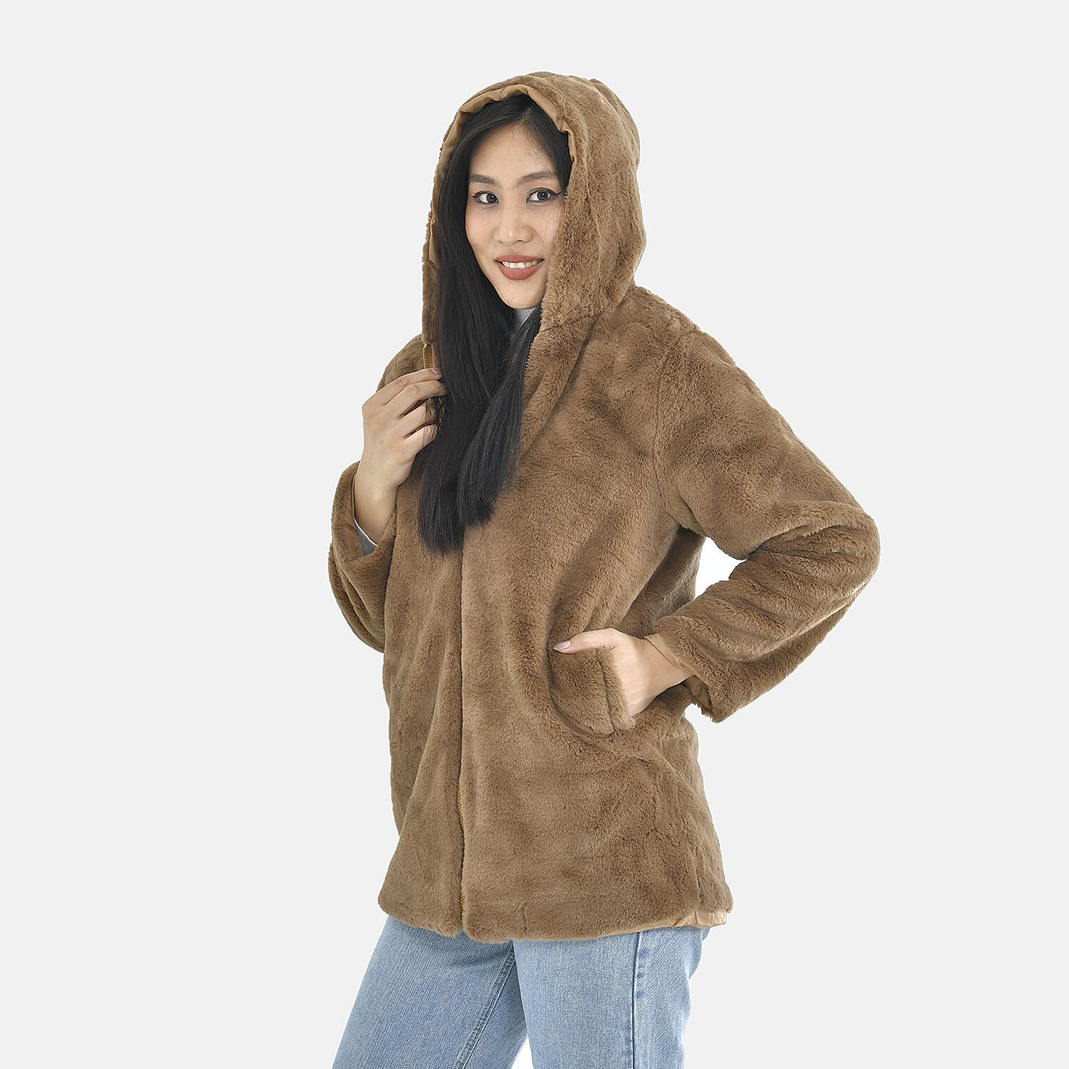 Tamsy Polyester Solid Coat - Brown