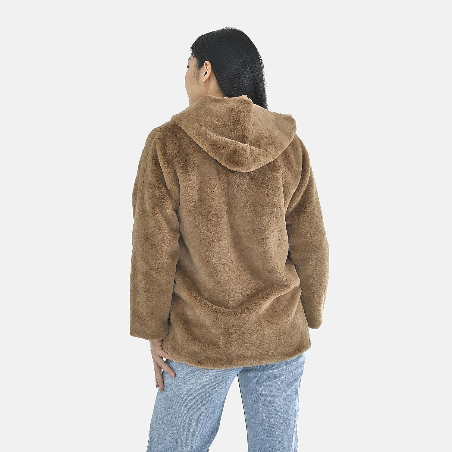 Tamsy Faux Fur Hoodie (Size L,16-18) - Brown