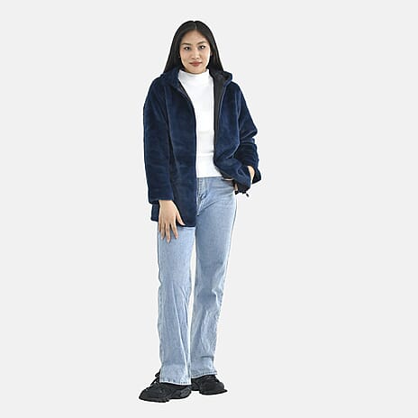 Tamsy Faux Fur Hoodie (Size XL,20-22) - Navy