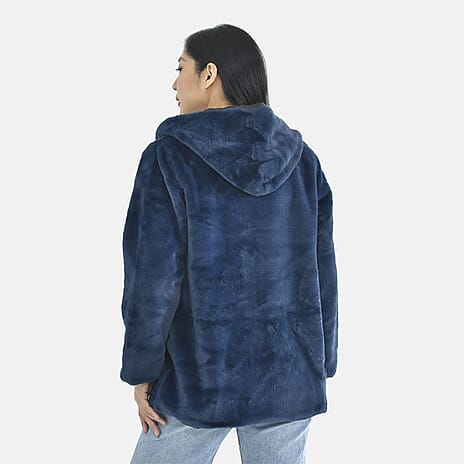 Tamsy Faux Fur Hoodie (Size XL,20-22) - Navy