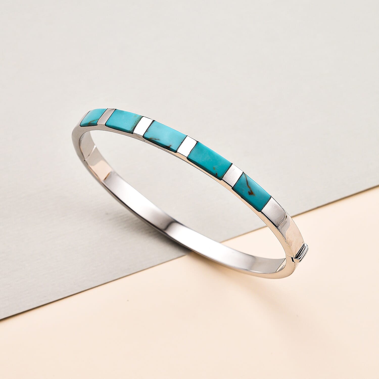 Close Out- Rhodium Overlay Sterling Silver Turquoise Bangle