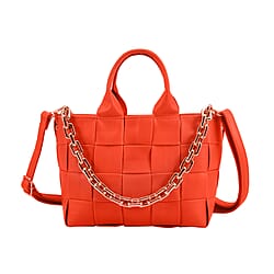 PU Geometrical Convertible Crossbody Bag with Metal Chain Handdrop - Orange