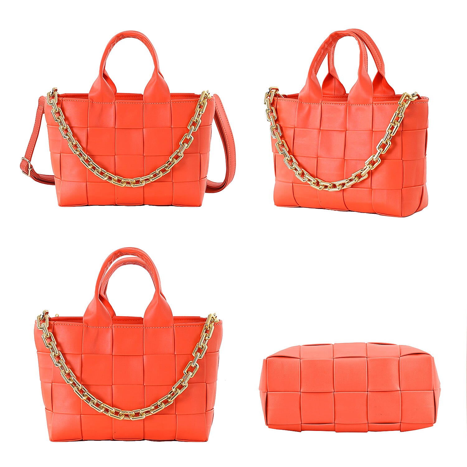 PU Geometrical Convertible Crossbody Bag with Metal Chain Handdrop - Orange