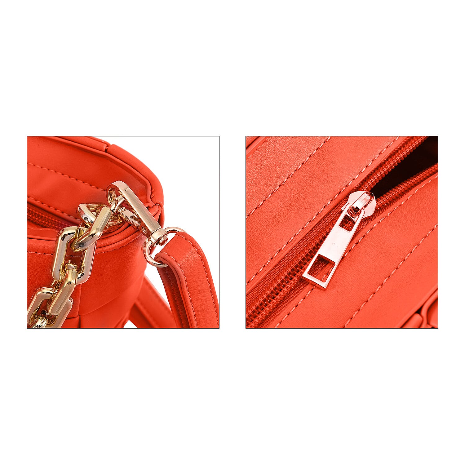 PU Geometrical Convertible Crossbody Bag with Metal Chain Handdrop - Orange