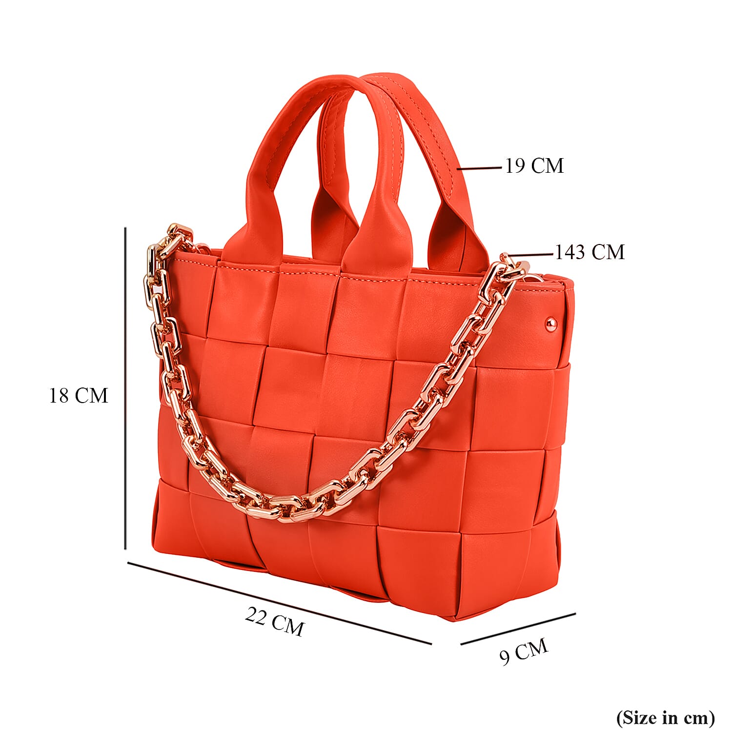 PU Geometrical Convertible Crossbody Bag with Metal Chain Handdrop - Orange