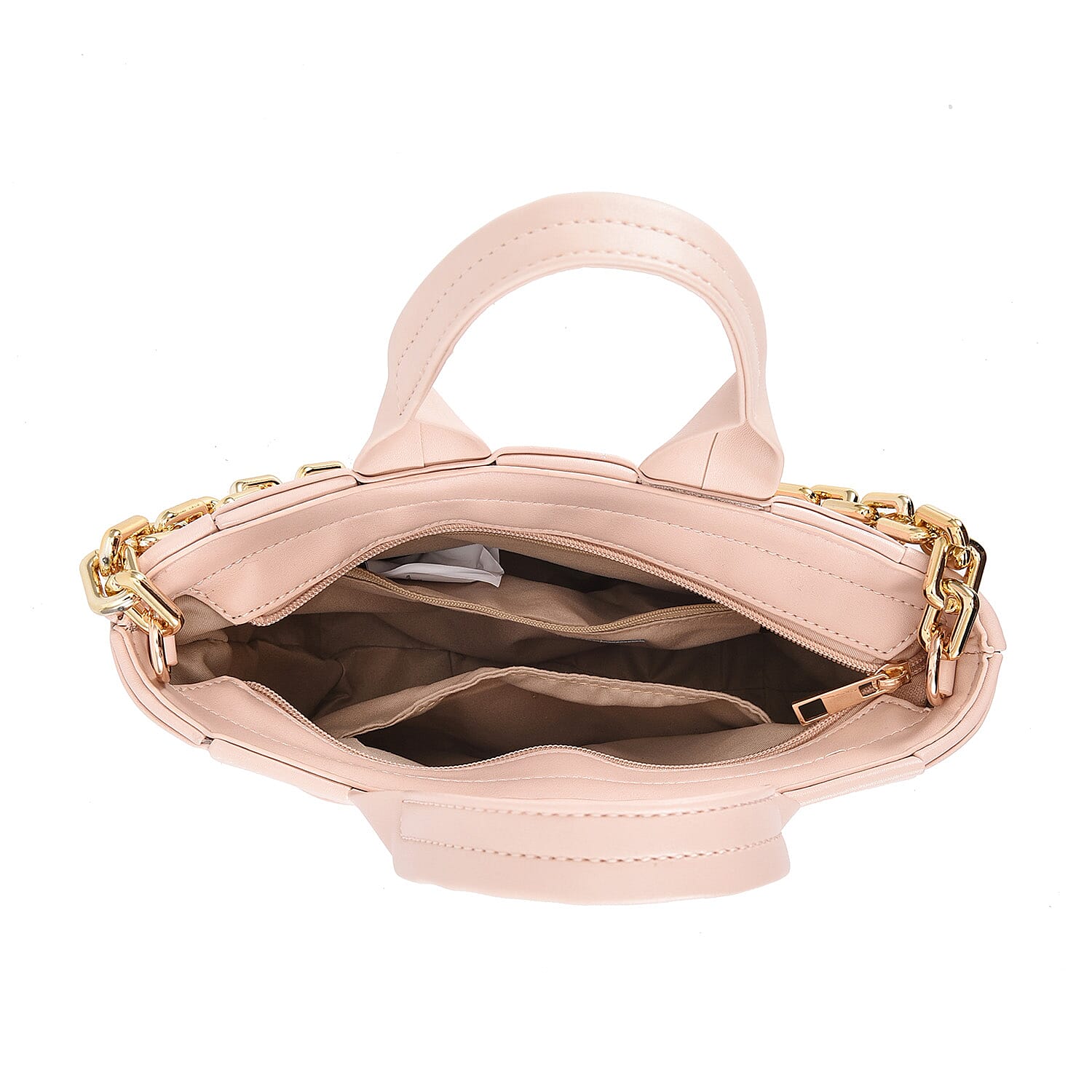 Designer Inspired - Intreccio Handbag with Metallic Chain Handle Drop - Pink