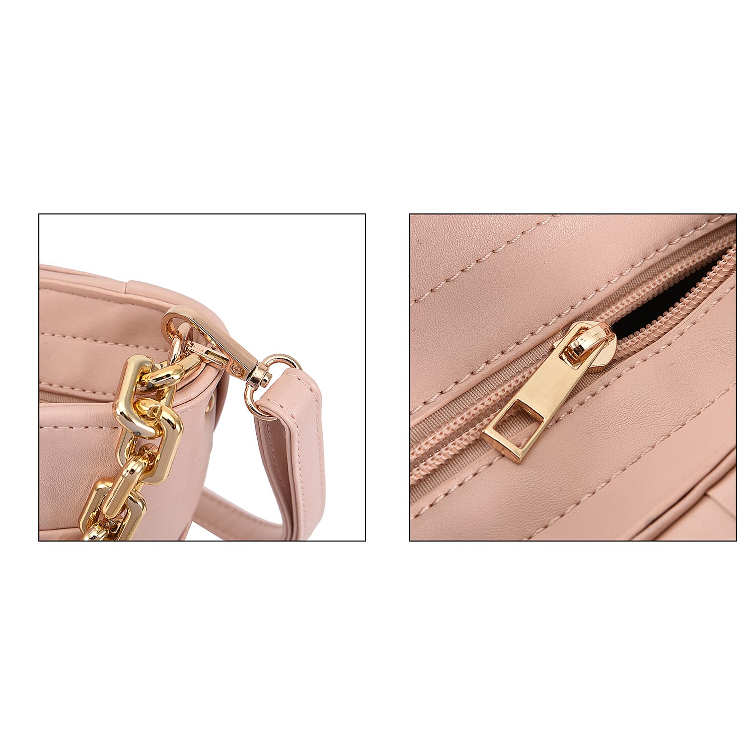 Designer Inspired - Intreccio Handbag with Metallic Chain Handle Drop - Pink
