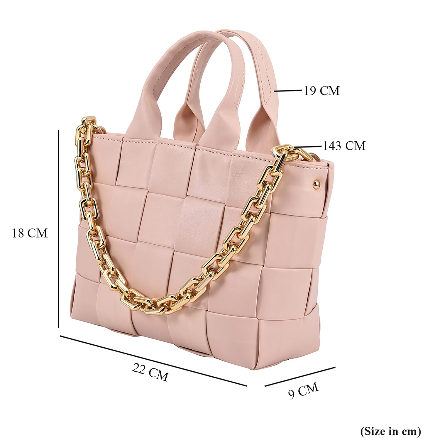 Designer Inspired - Intreccio Handbag with Metallic Chain Handle Drop - Pink