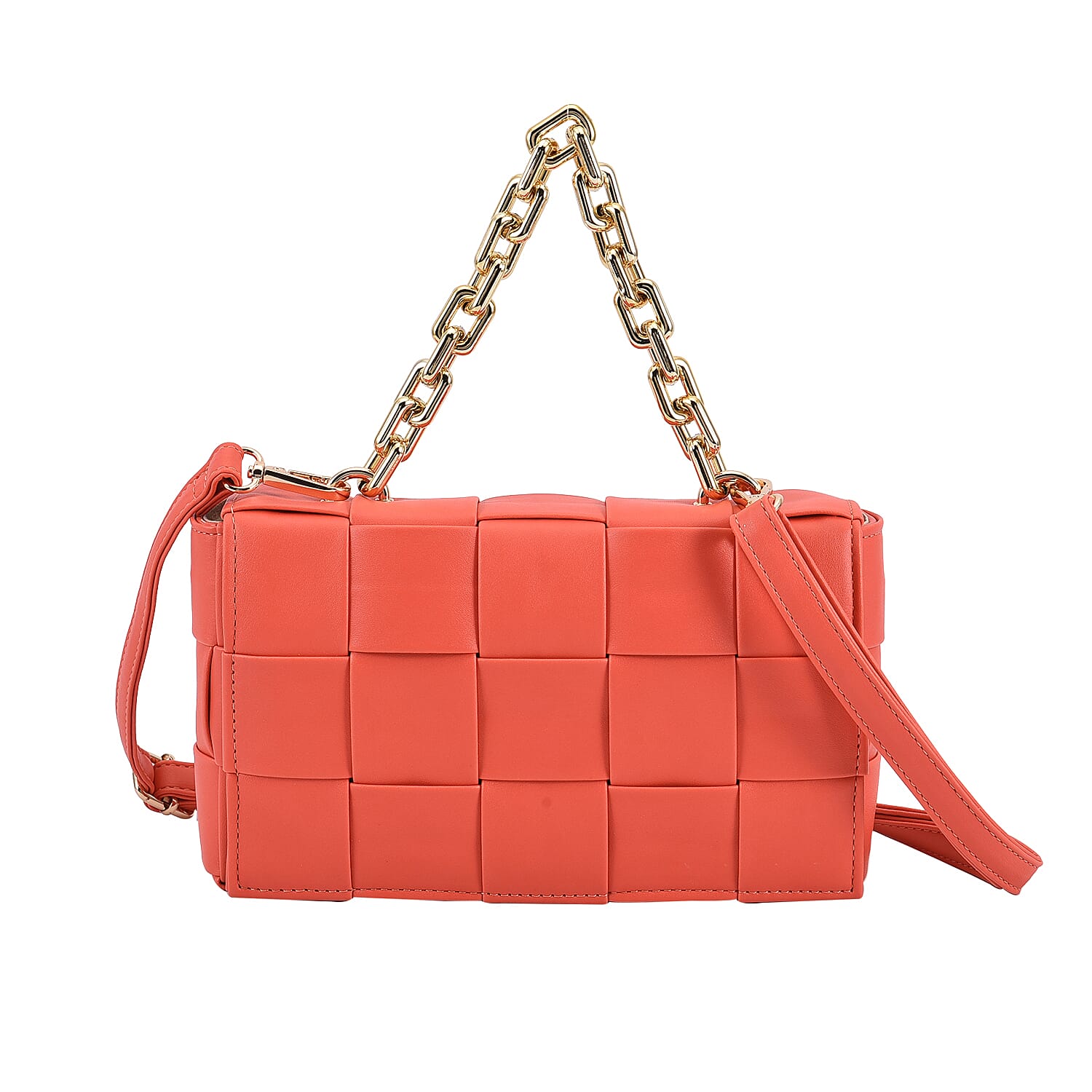Geometrical Convertible Crossbody Bag with Metal Chain Handle Drop  - Orange