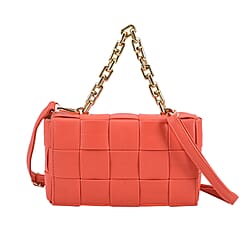 PU Geometrical Convertible Crossbody Bag with Metal Chain Handdrop - Orange