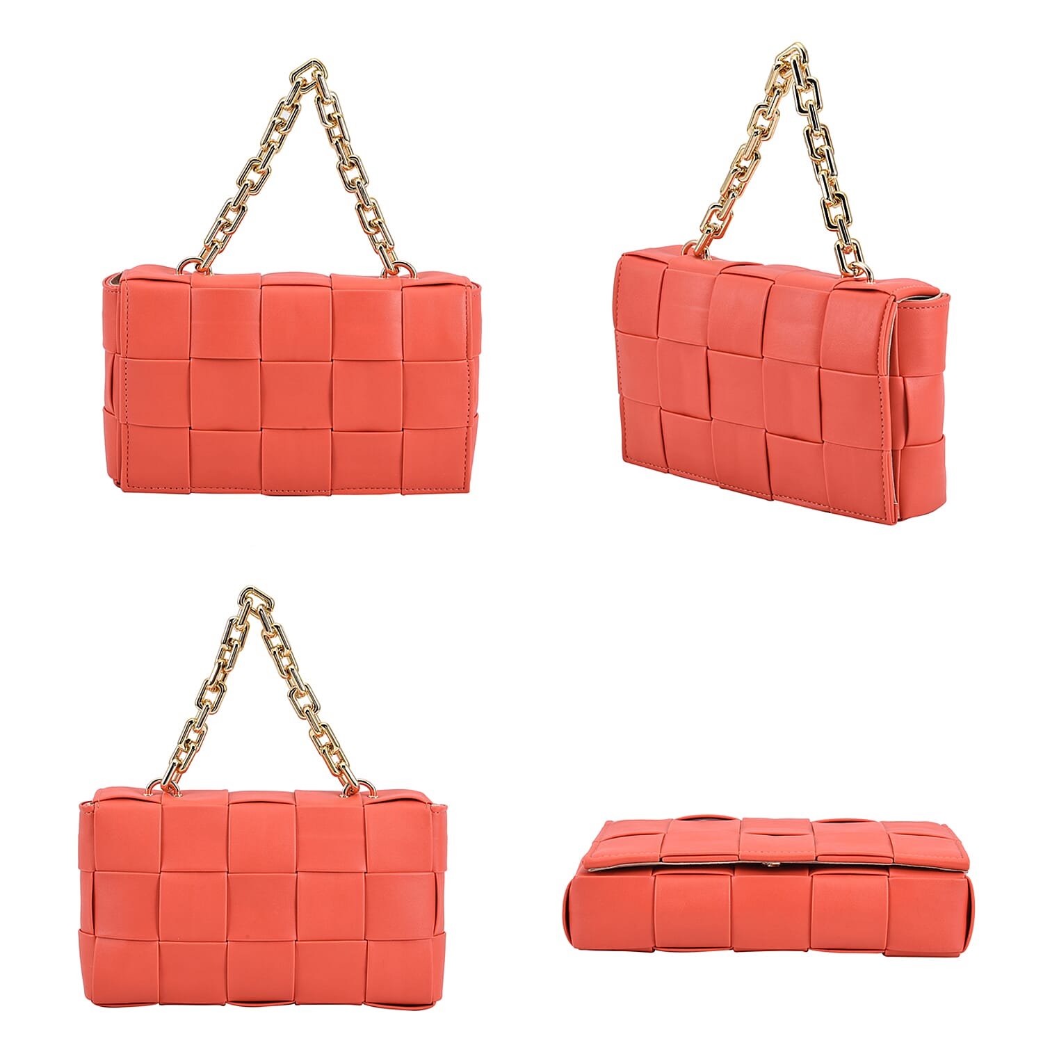 Geometrical Convertible Crossbody Bag with Metal Chain Handle Drop  - Orange