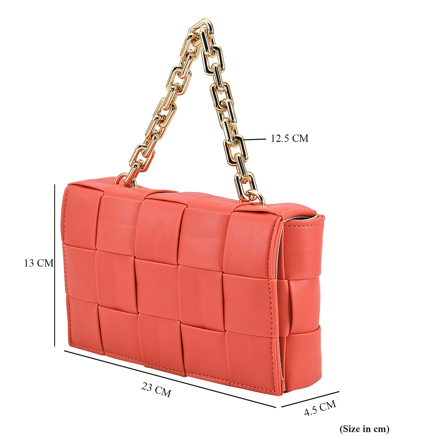 Geometrical Convertible Crossbody Bag with Metal Chain Handle Drop  - Orange