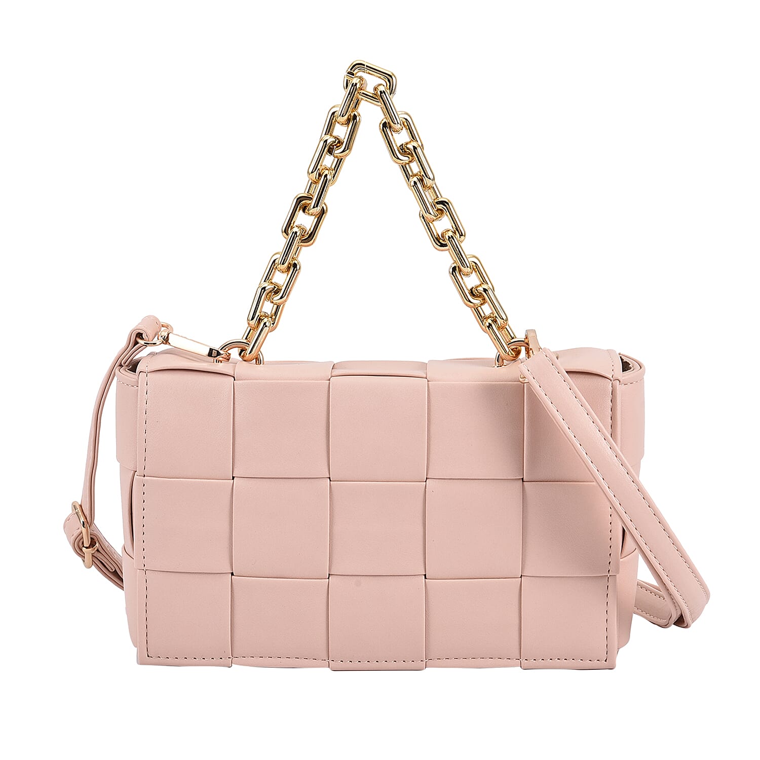 Geometrical Convertible Crossbody Bag with Metal Chain Handle Drop  - Pink