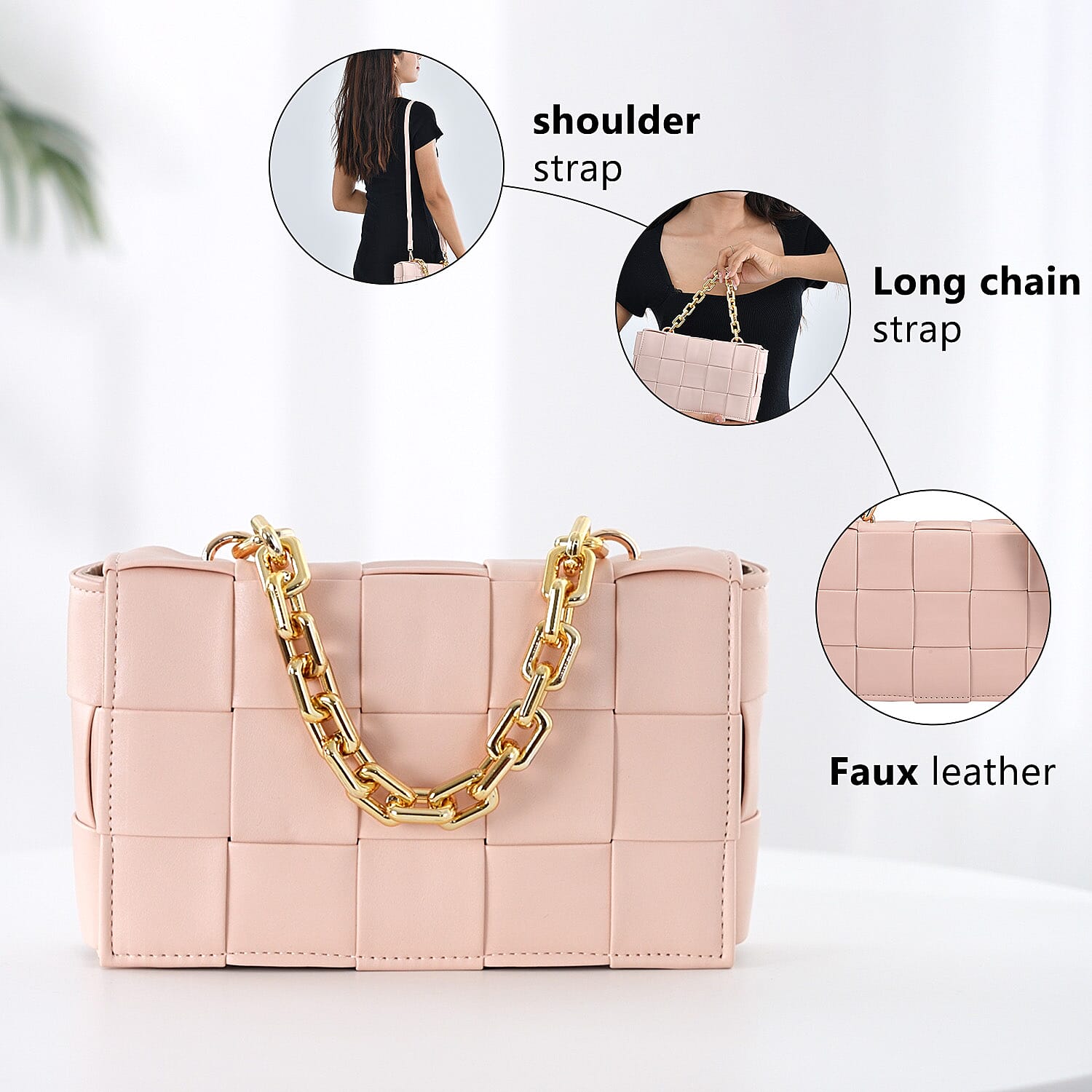 Geometrical Convertible Crossbody Bag with Metal Chain Handle Drop  - Pink