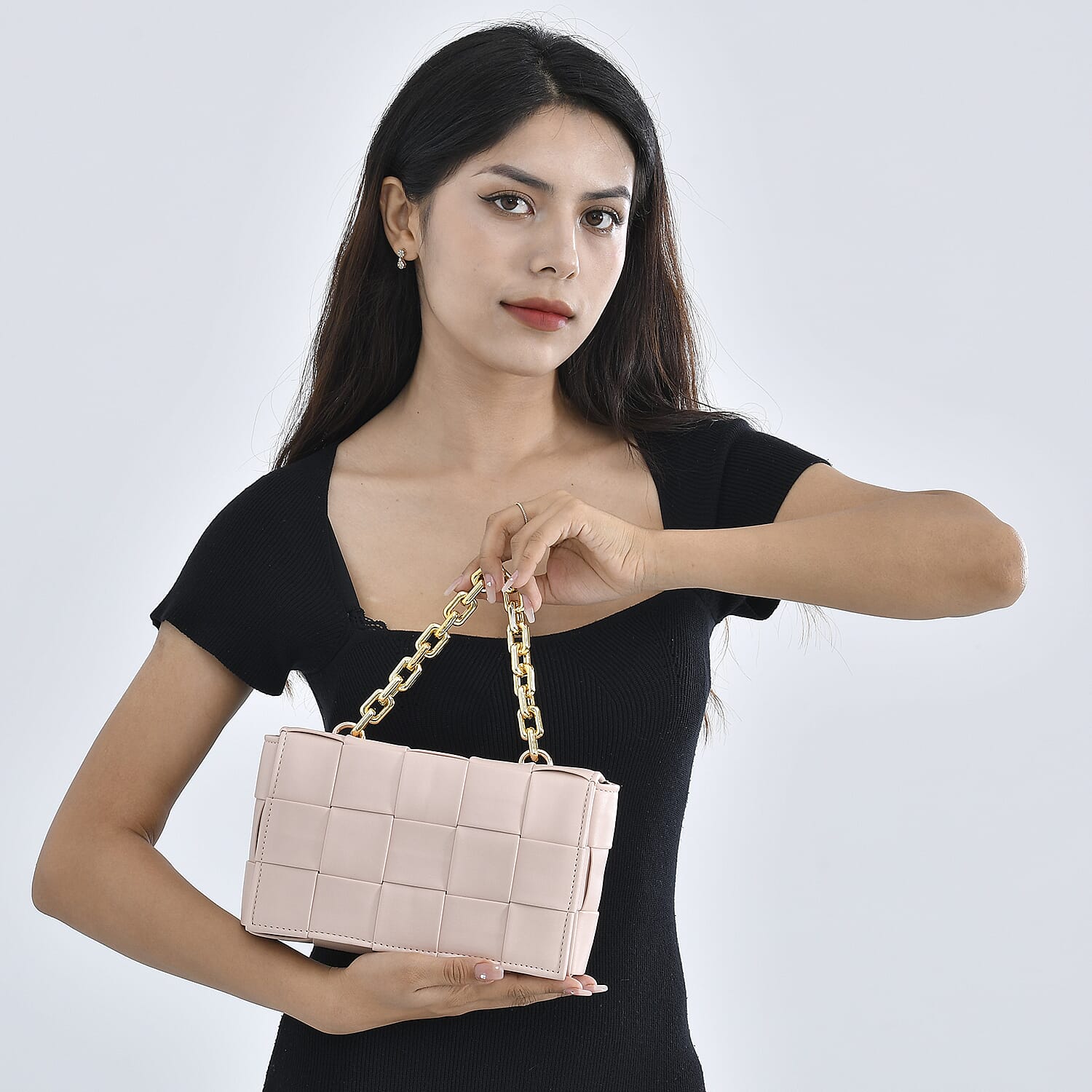 Geometrical Convertible Crossbody Bag with Metal Chain Handle Drop  - Pink