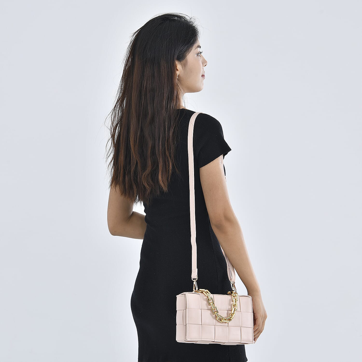 Geometrical Convertible Crossbody Bag with Metal Chain Handle Drop  - Pink