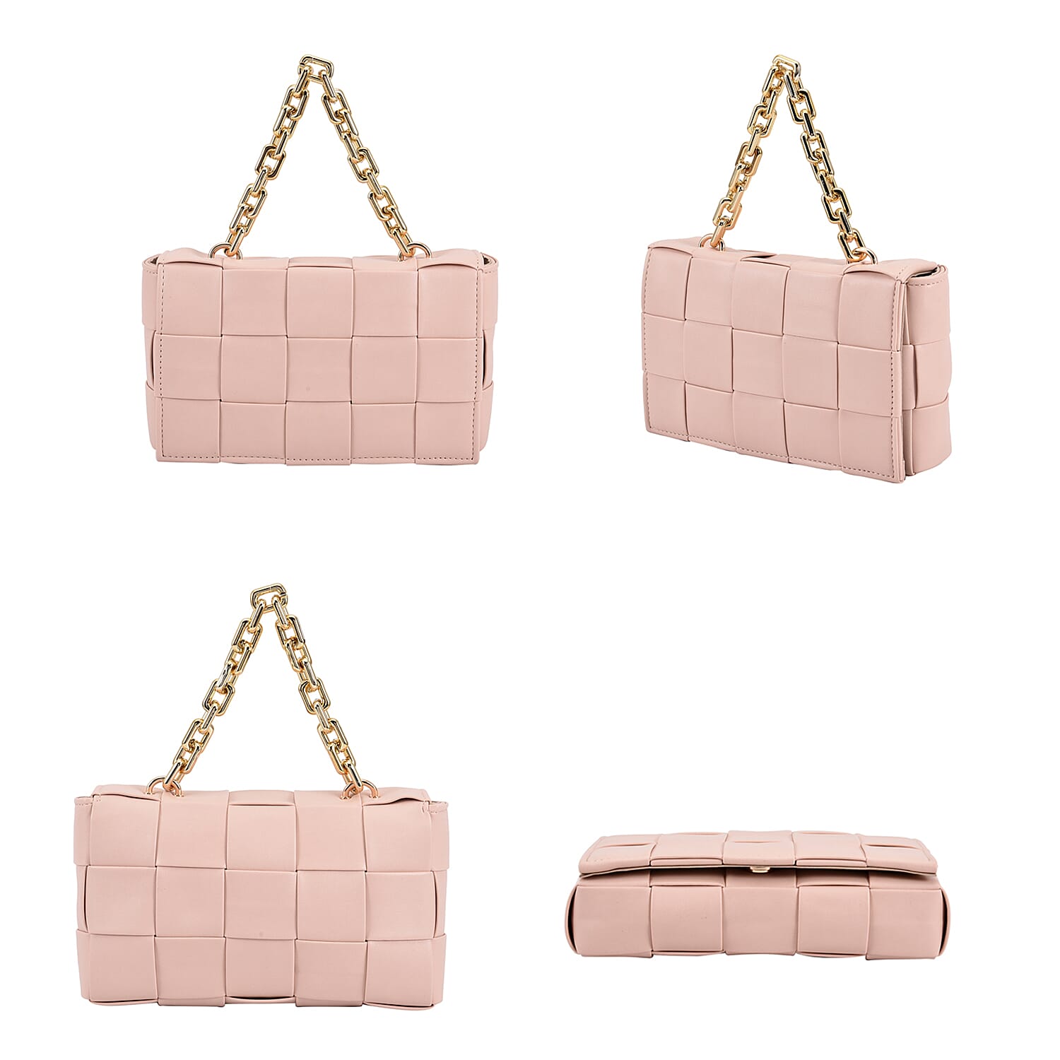 Geometrical Convertible Crossbody Bag with Metal Chain Handle Drop  - Pink