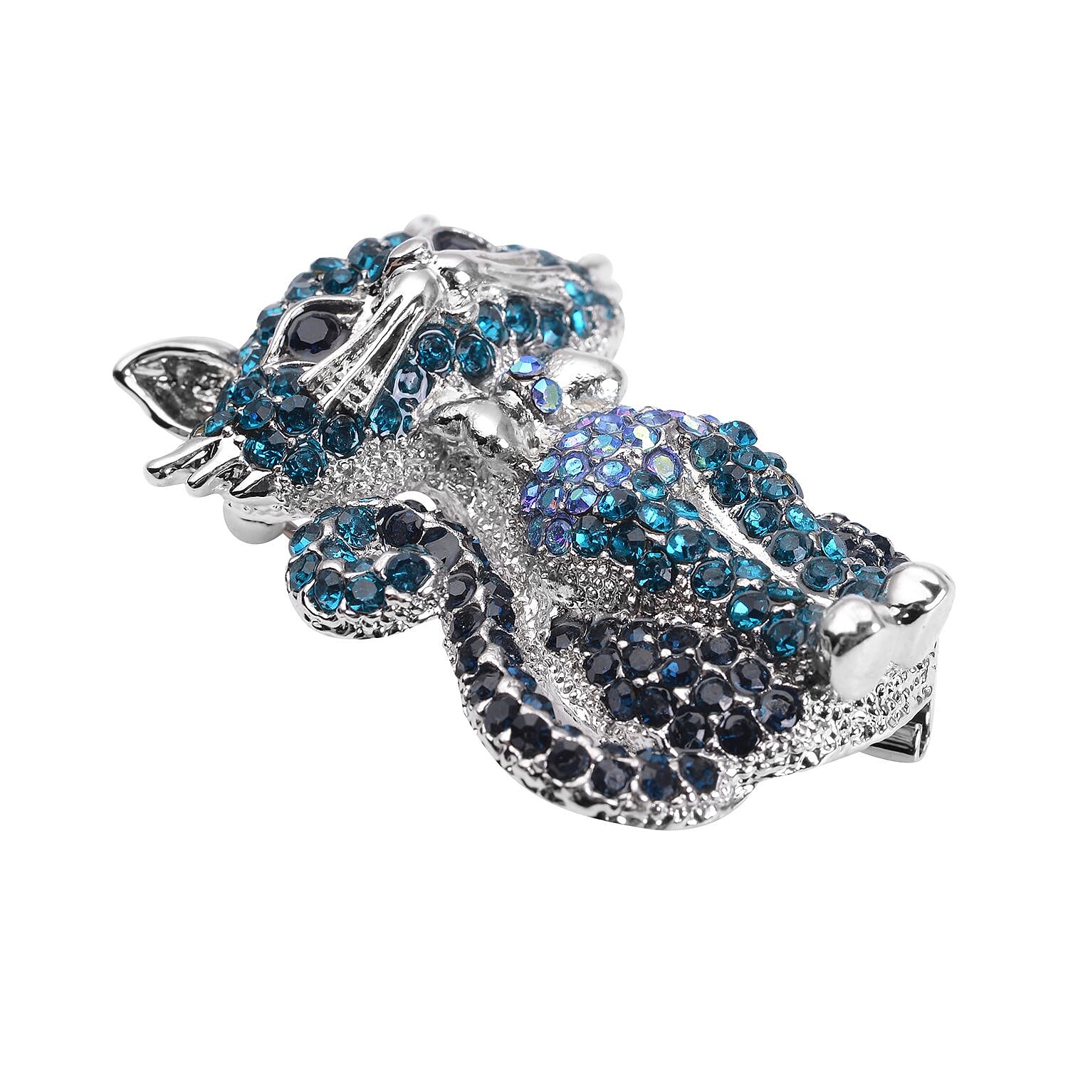 Multi Colour Austrian Crystal Cat Brooch Come Pendant in Silver Tone