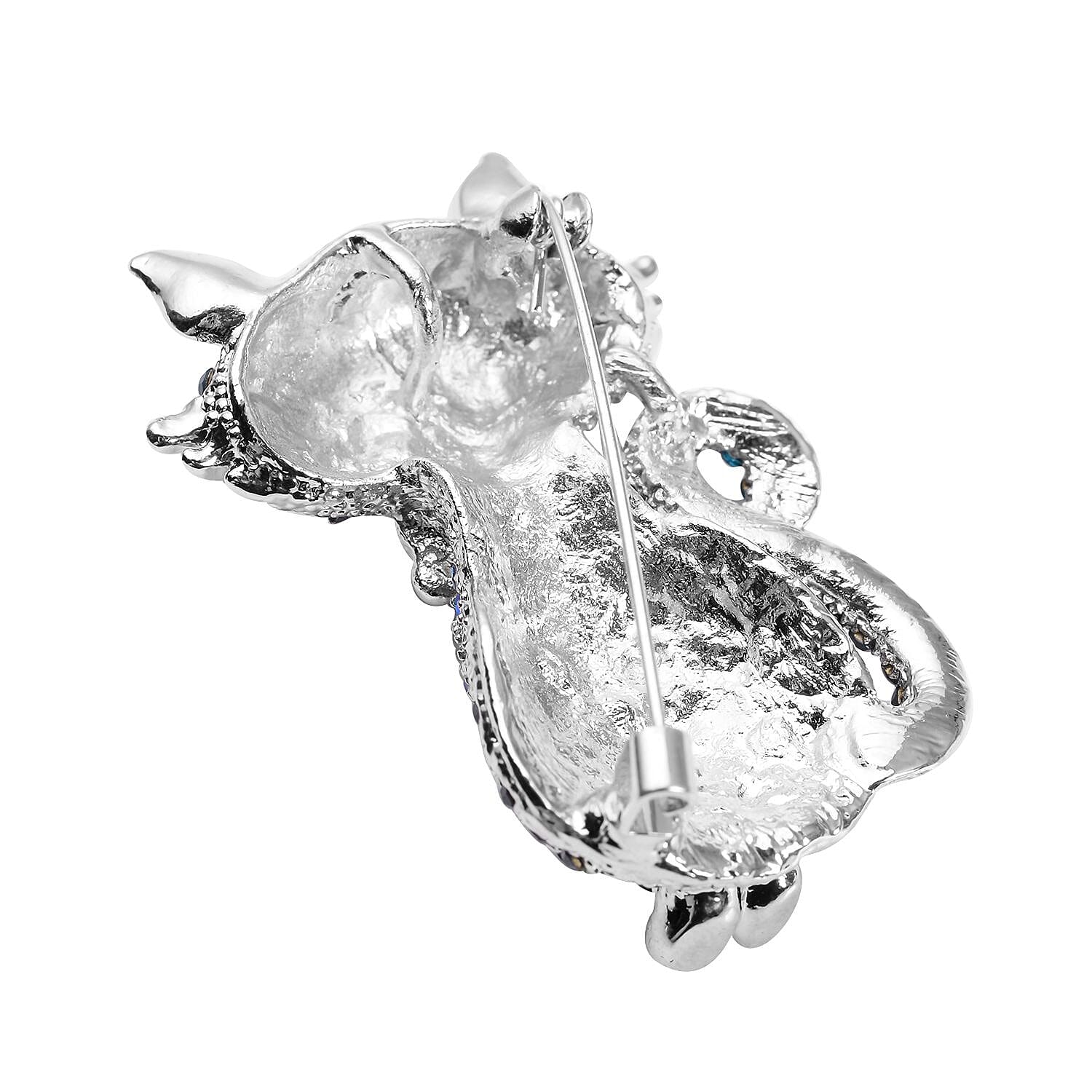 Multi Colour Austrian Crystal Cat Brooch Come Pendant in Silver Tone