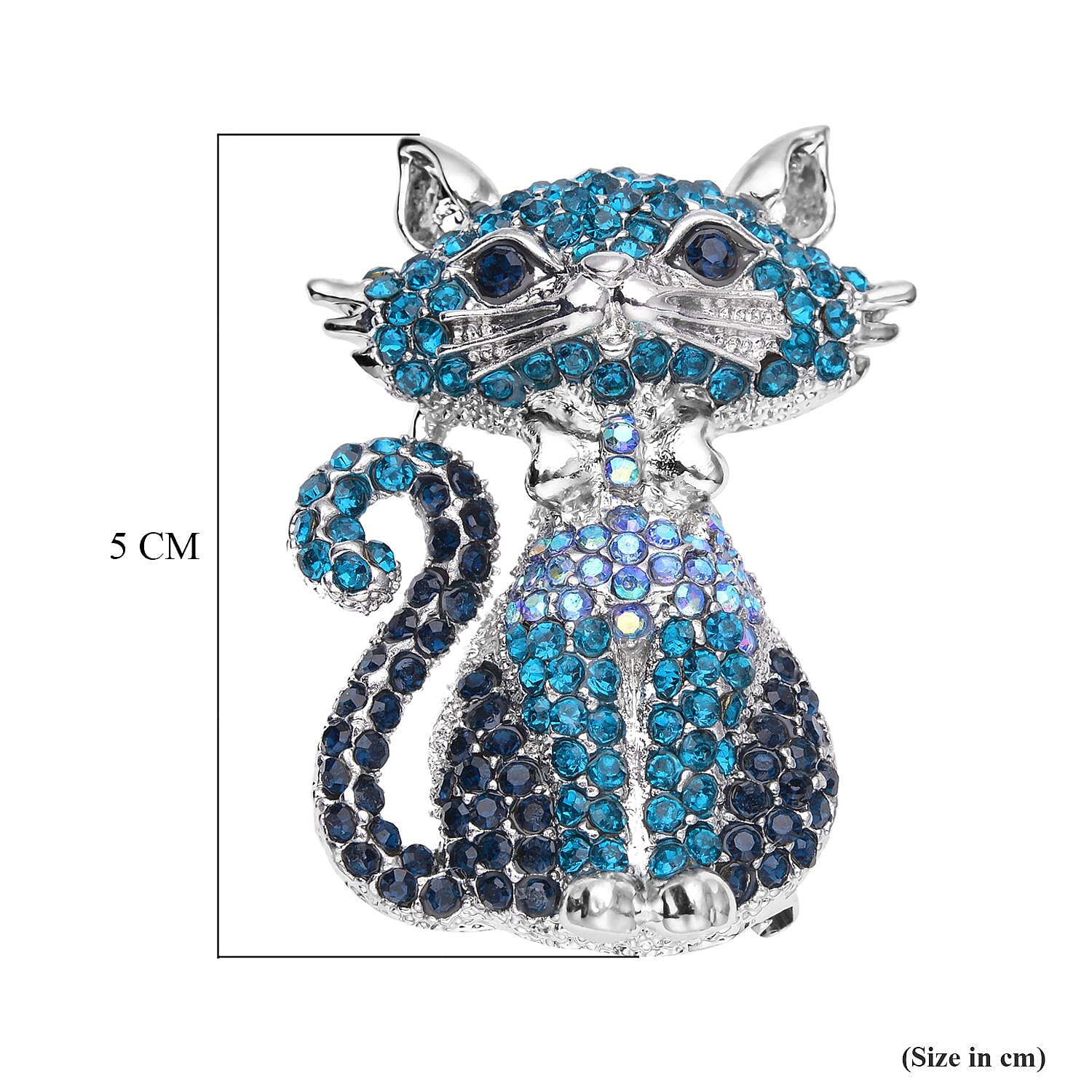 Multi Colour Austrian Crystal Cat Brooch Come Pendant in Silver Tone