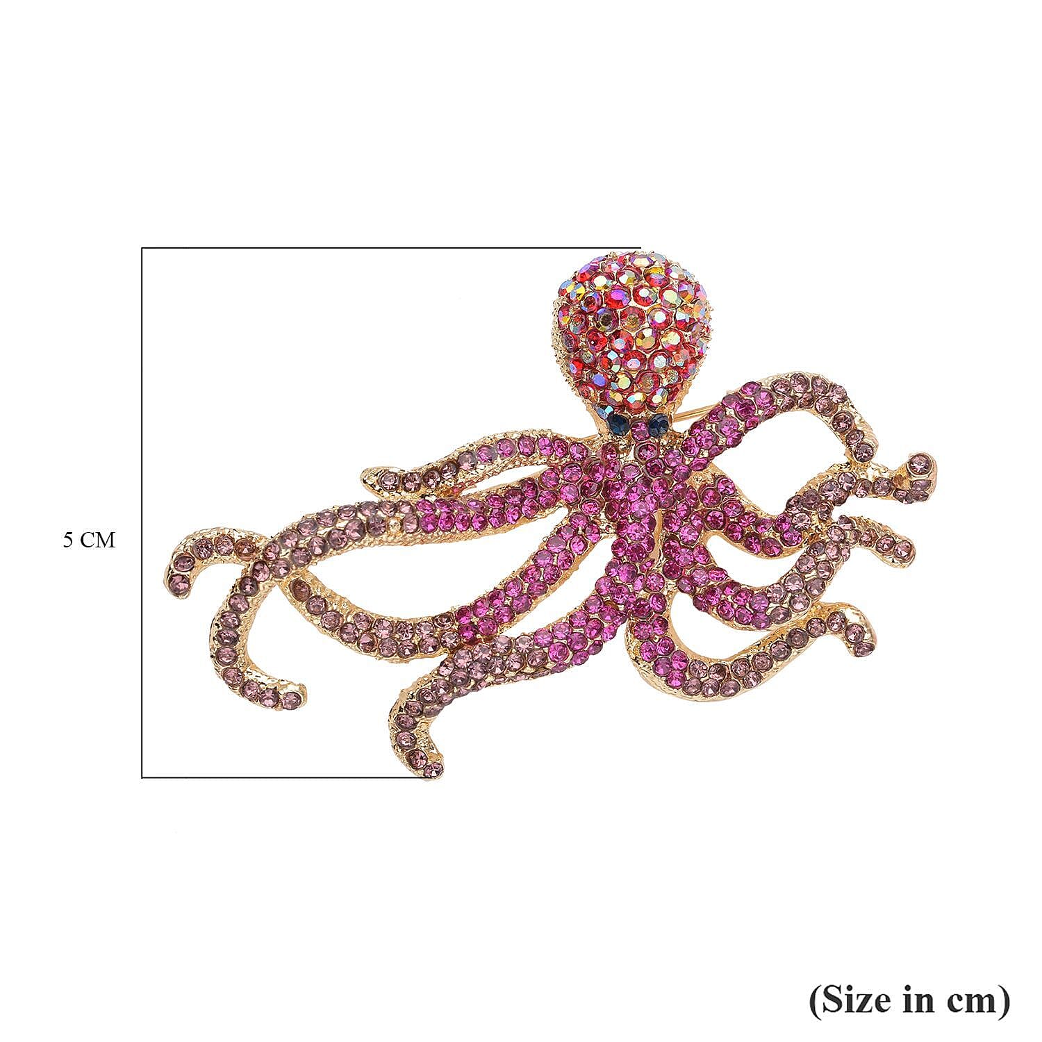 Multi Colour Austrian Crystal Octopus Brooch in Gold Tone