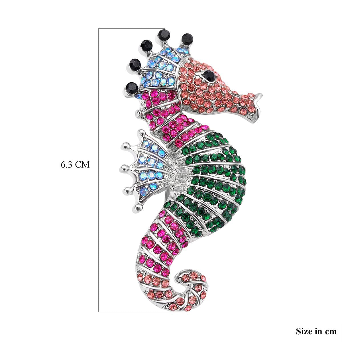 Multi Colour Austrian Crystal Sea Horse Brooch in Silver Tone