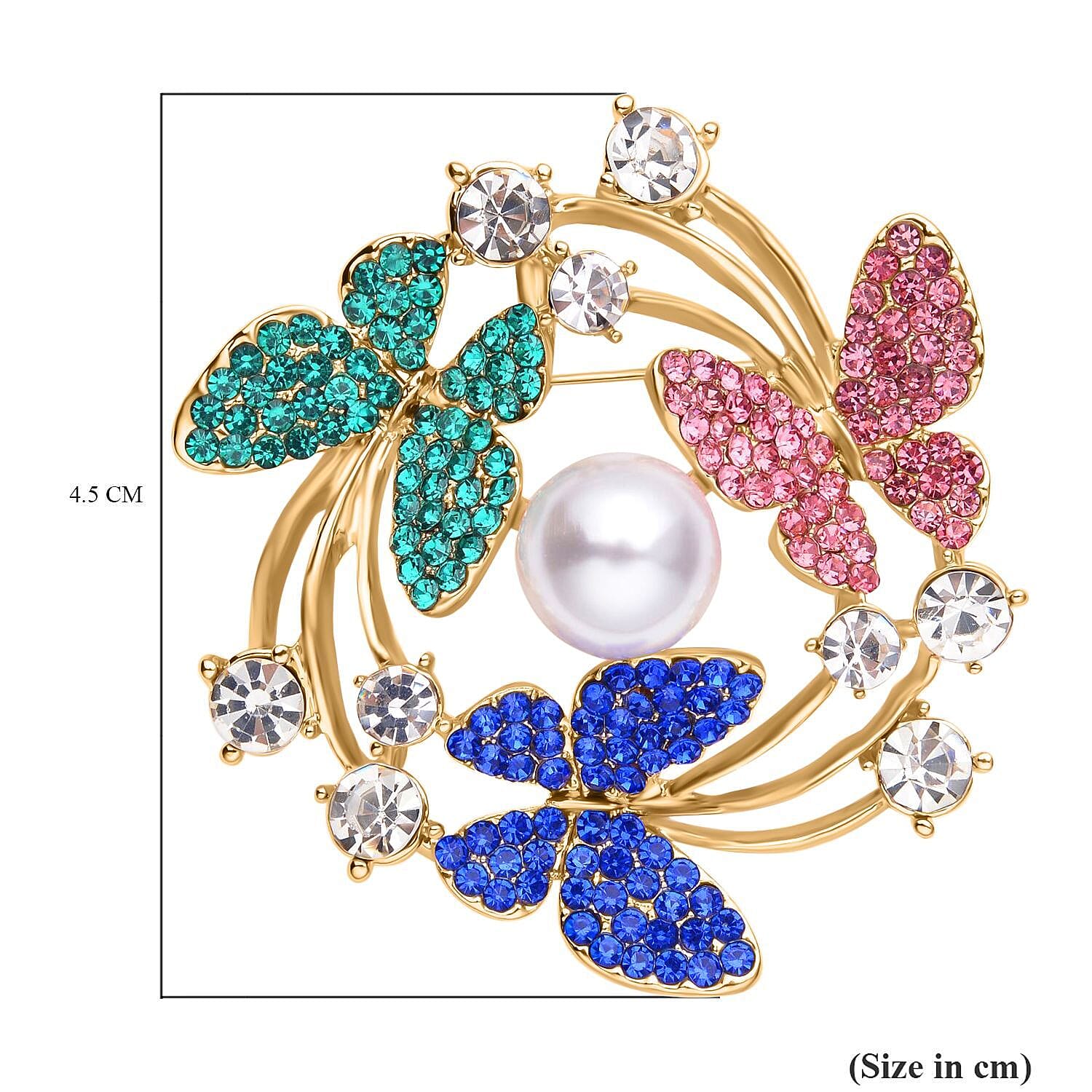 Multi Colour Austrian Crystal & Simulated Pearl Butterfly Brooch 5.00 Ct. Multi Colour Austrian Crystal & Simulated Pearl Butterfly Brooch 5.00 Ct.