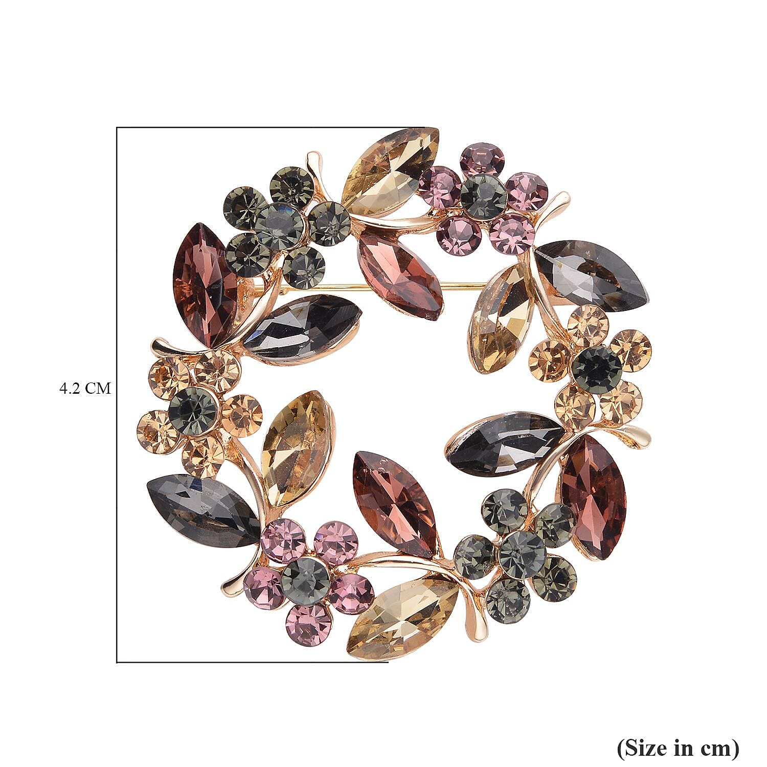 Multi Colour Austrian Crystal and Simulated Multi Colour Gemstones Brooch in Yellow Gold Tone Multi Colour Austrian Crystal and Simulated Multi Colour Gemstones Brooch in Yellow Gold Tone