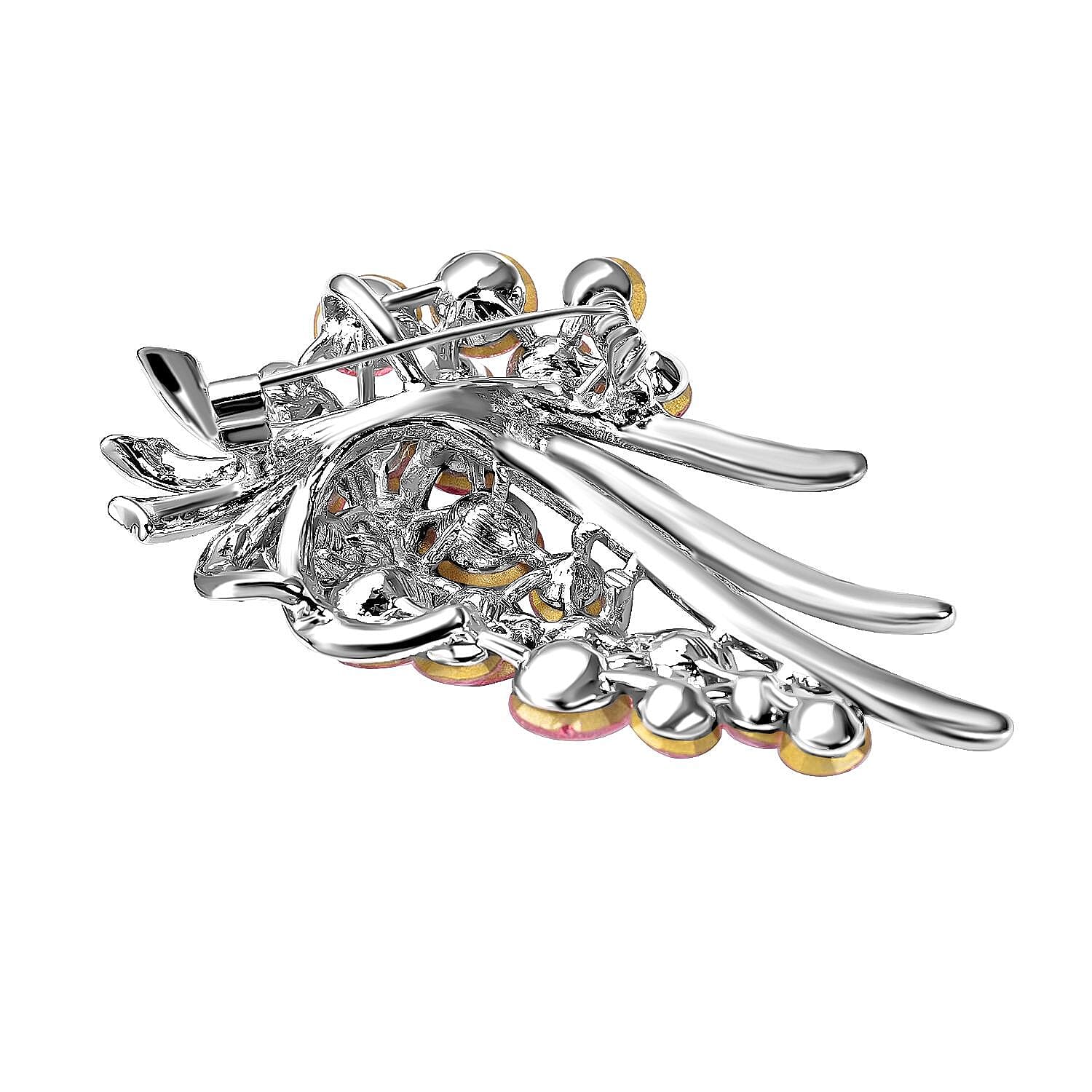 Purple and White Austrian Crystal Bouquet Embellished Brooch in Silver Tone