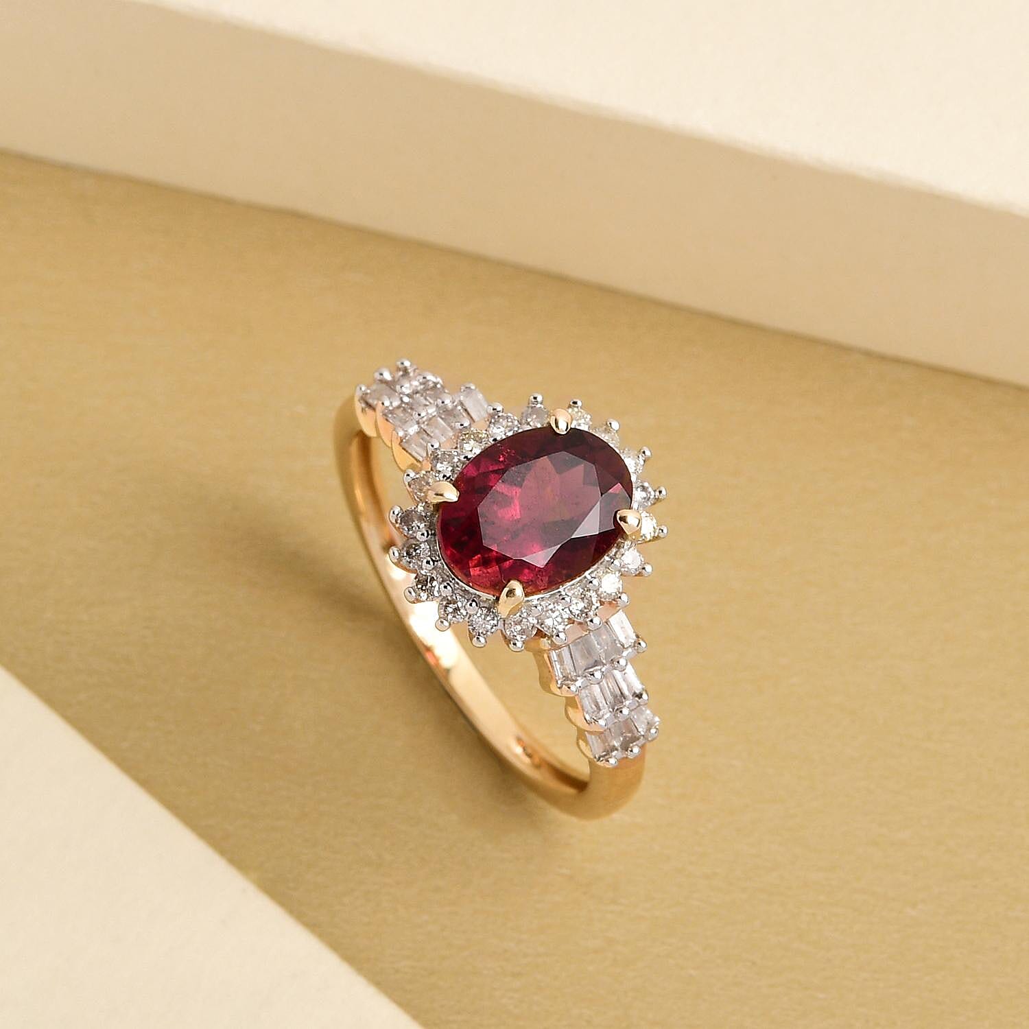 9K Yellow Gold Rubellite and Diamond Ring 1.57 Ct.