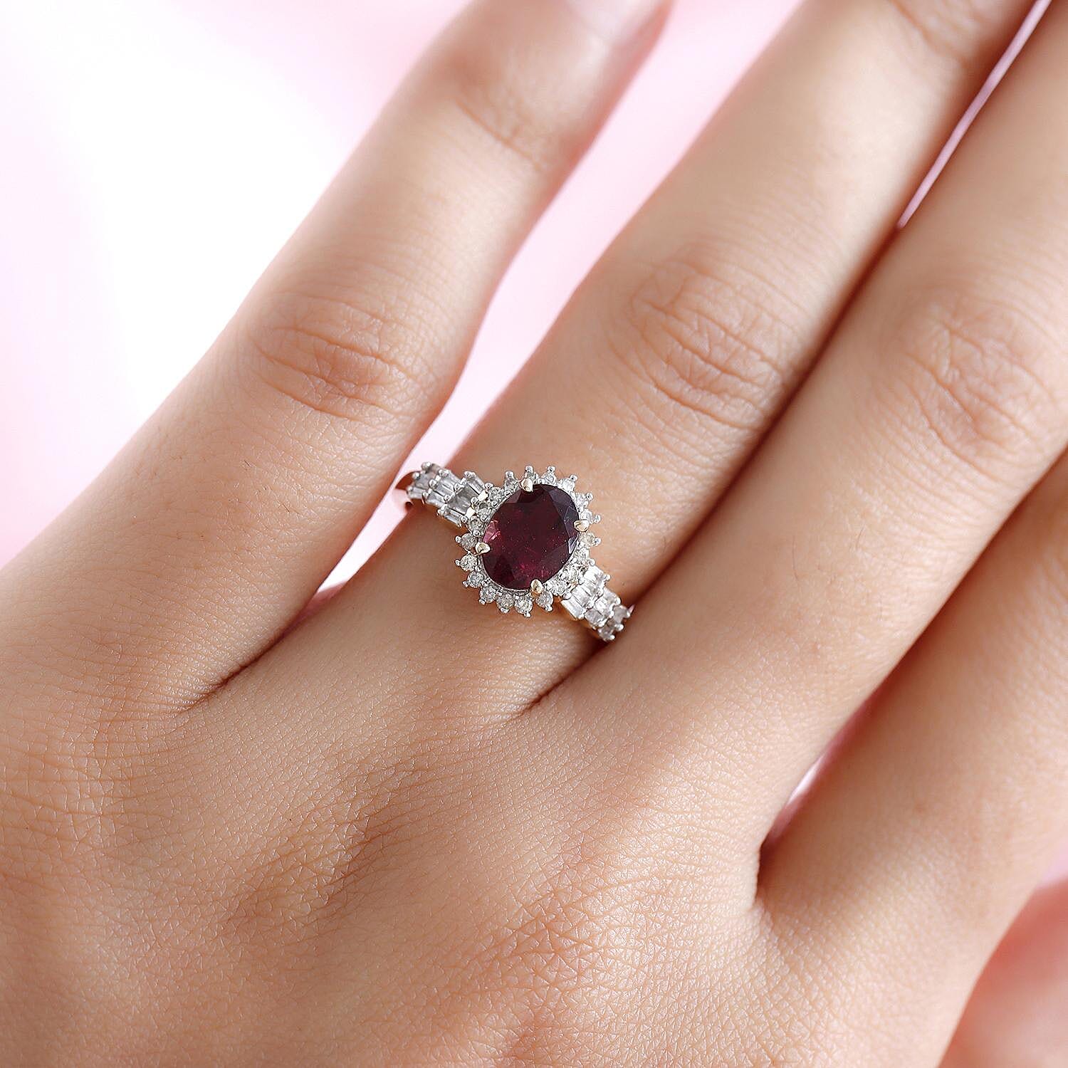 9K Yellow Gold Rubellite and Diamond Ring 1.57 Ct.