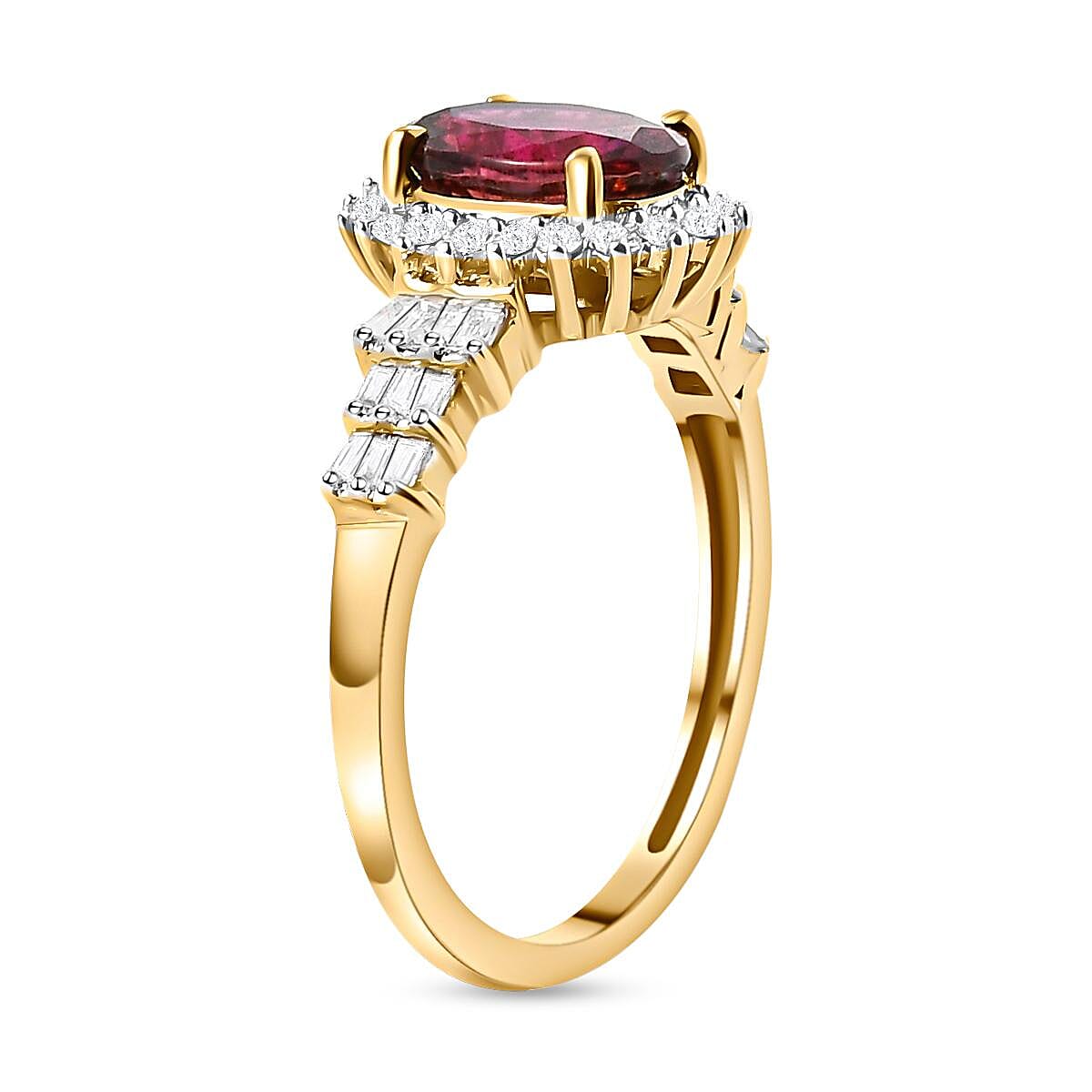 9K Yellow Gold Rubellite and Diamond Ring 1.57 Ct.