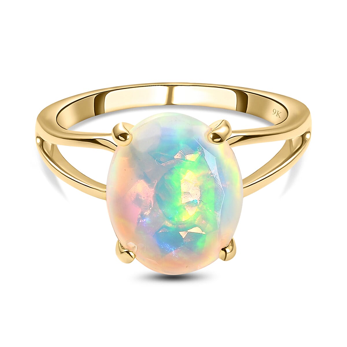 9K Yellow Gold Premium Ethiopian Welo Opal Solitaire Ring 2.50 Ct.