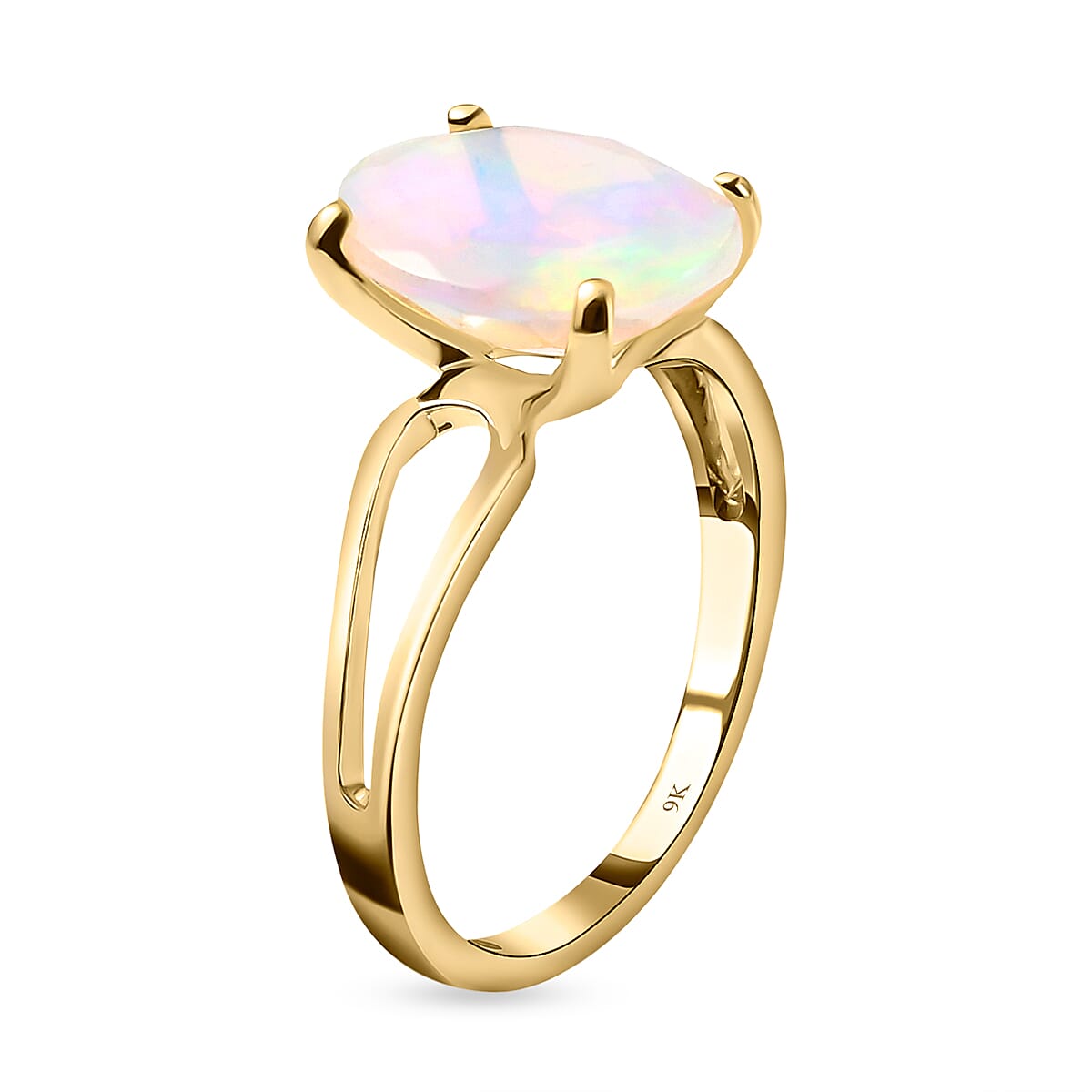 9K Yellow Gold Premium Ethiopian Welo Opal Solitaire Ring 2.50 Ct.